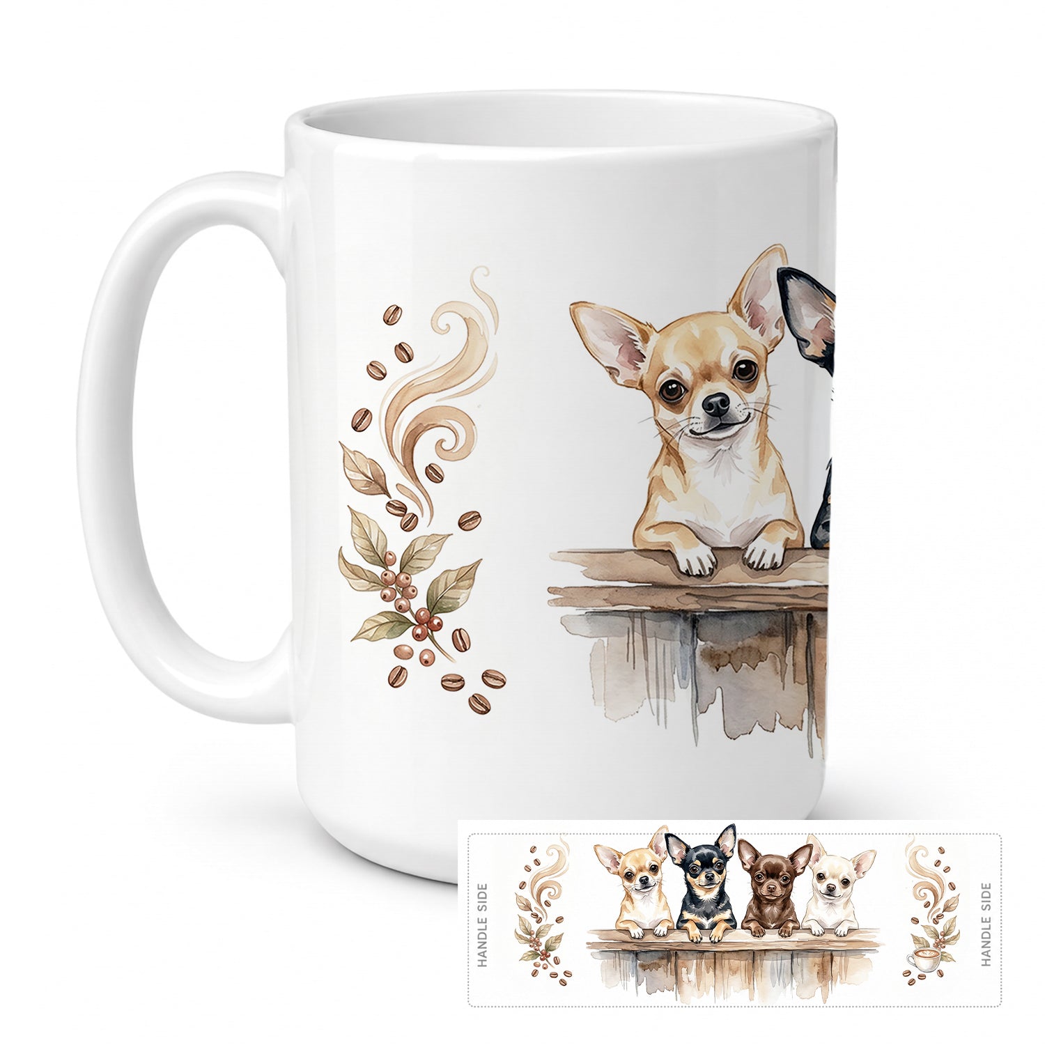 Chihuahuas Morning Coffee Ceramic Coffee Mug 15 oz Decorative Large C Handle Mug Cup for Tea, Cocoa Hot Chocolate