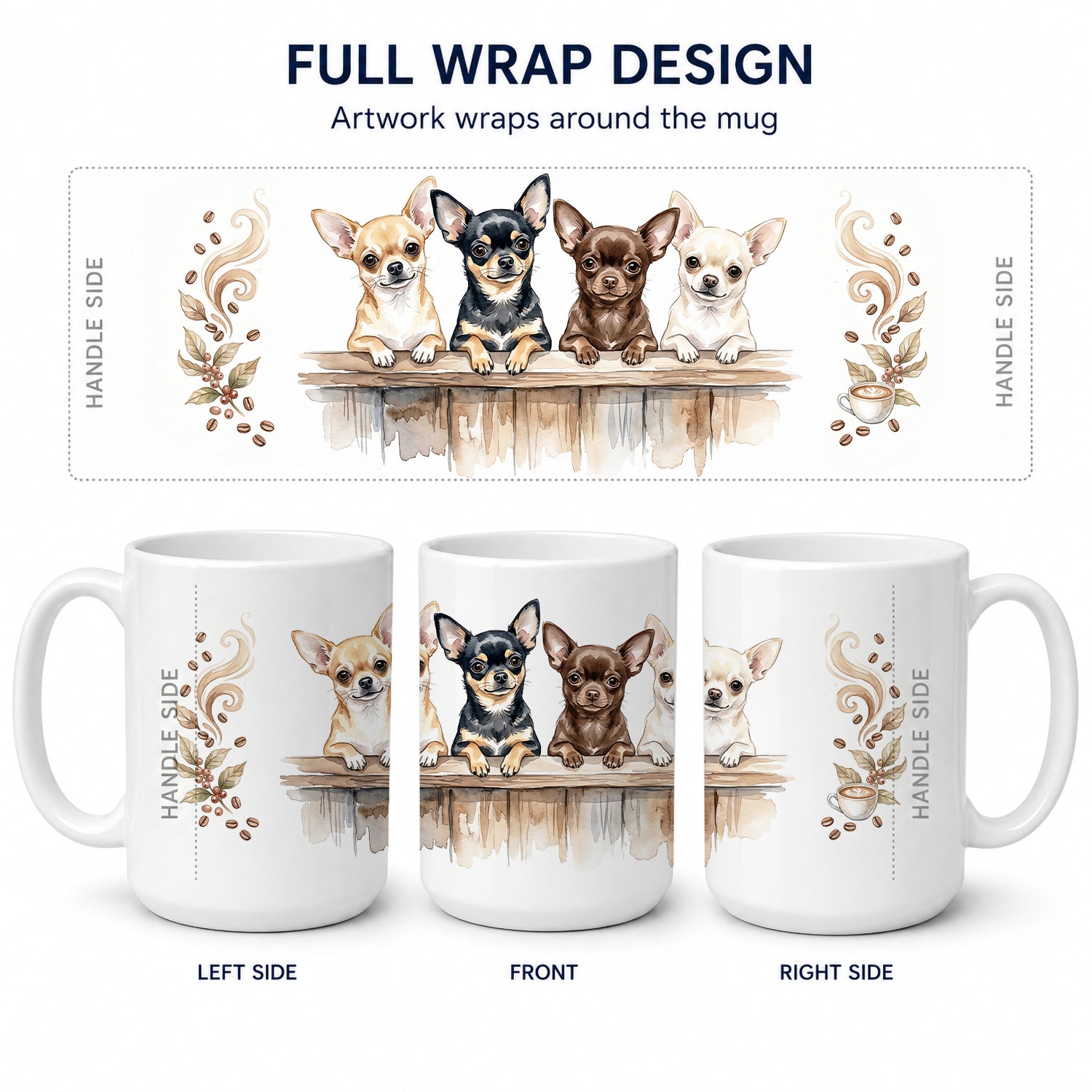 Chihuahuas Morning Coffee Ceramic Coffee Mug 15 oz Decorative Large C Handle Mug Cup for Tea, Cocoa Hot Chocolate
