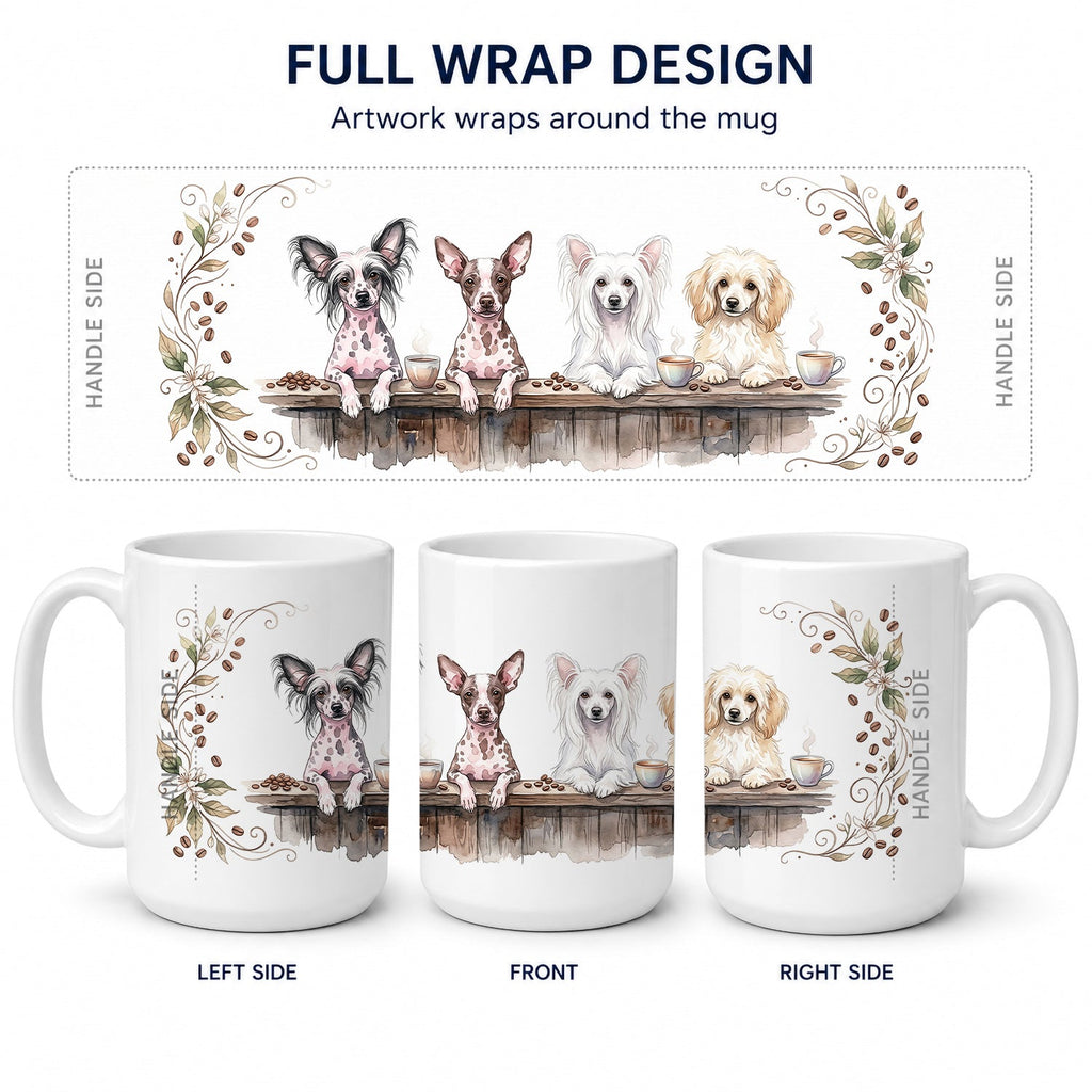 Chinese Cresteds Morning Coffee Ceramic Coffee Mug 15 oz Decorative Large C Handle Mug Cup for Tea, Cocoa Hot Chocolate