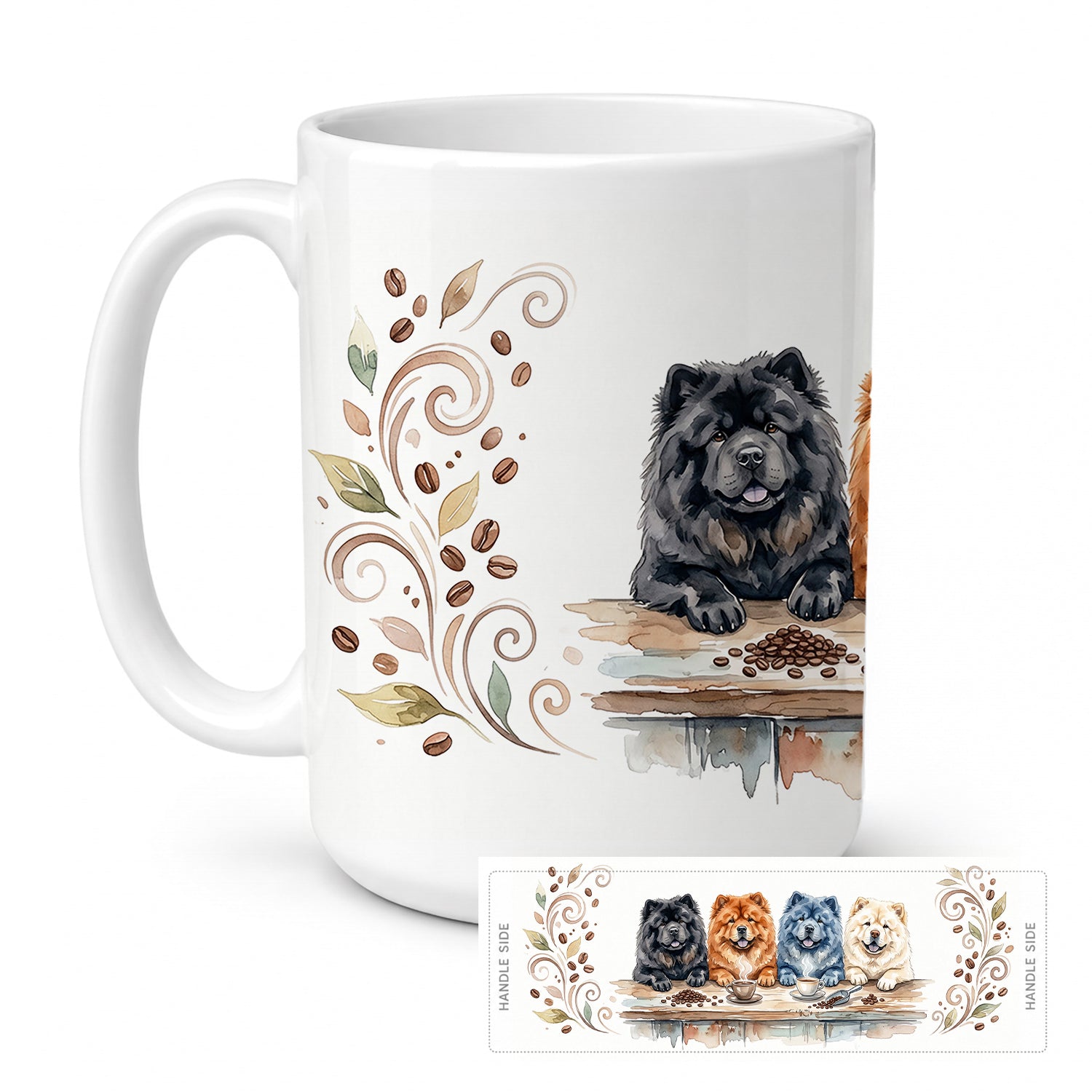 Chow Chows Morning Coffee Ceramic Coffee Mug 15 oz Decorative Large C Handle Mug Cup for Tea, Cocoa Hot Chocolate