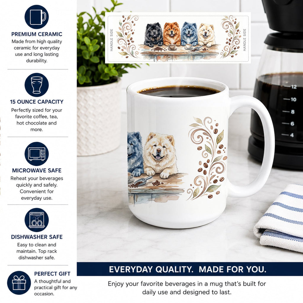 Chow Chows Morning Coffee Ceramic Coffee Mug 15 oz Decorative Large C Handle Mug Cup for Tea, Cocoa Hot Chocolate