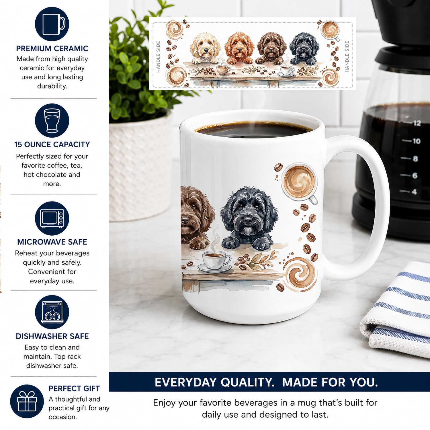 Cockapoos Morning Coffee Ceramic Coffee Mug 15 oz Decorative Large C Handle Mug Cup for Tea, Cocoa Hot Chocolate