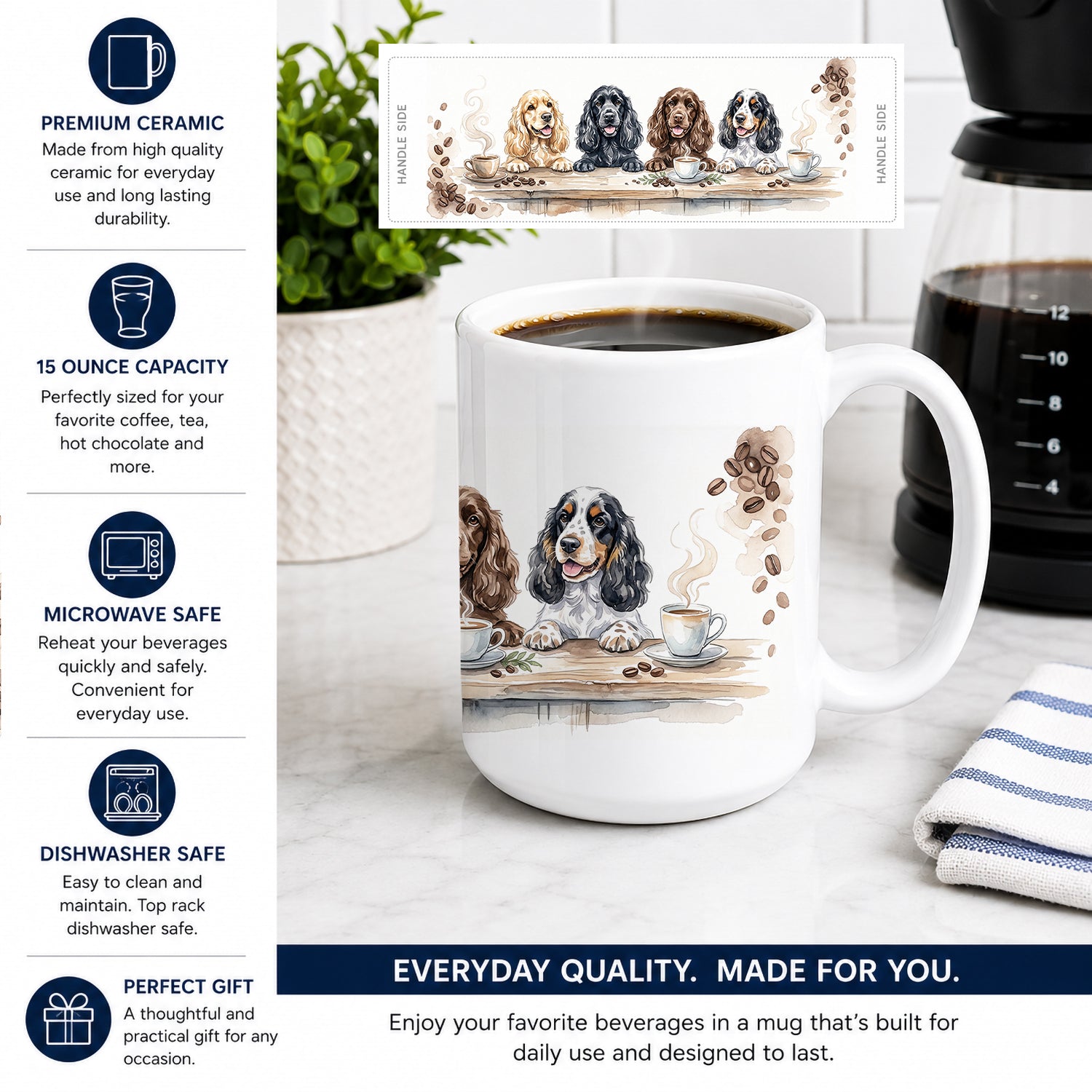 Cocker Spaniels Morning Coffee Ceramic Coffee Mug 15 oz Decorative Large C Handle Mug Cup for Tea, Cocoa Hot Chocolate