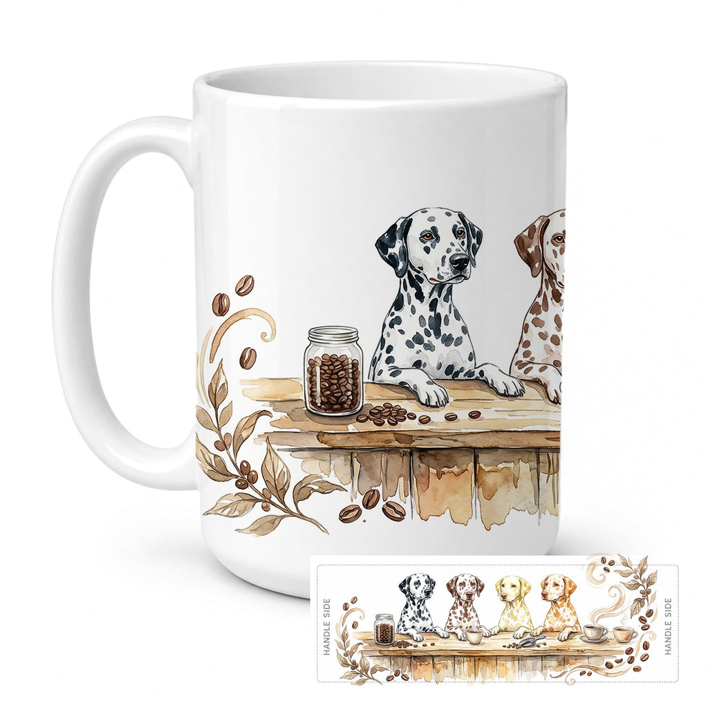 Dalmatians Morning Coffee Ceramic Coffee Mug 15 oz Decorative Large C Handle Mug Cup for Tea, Cocoa Hot Chocolate