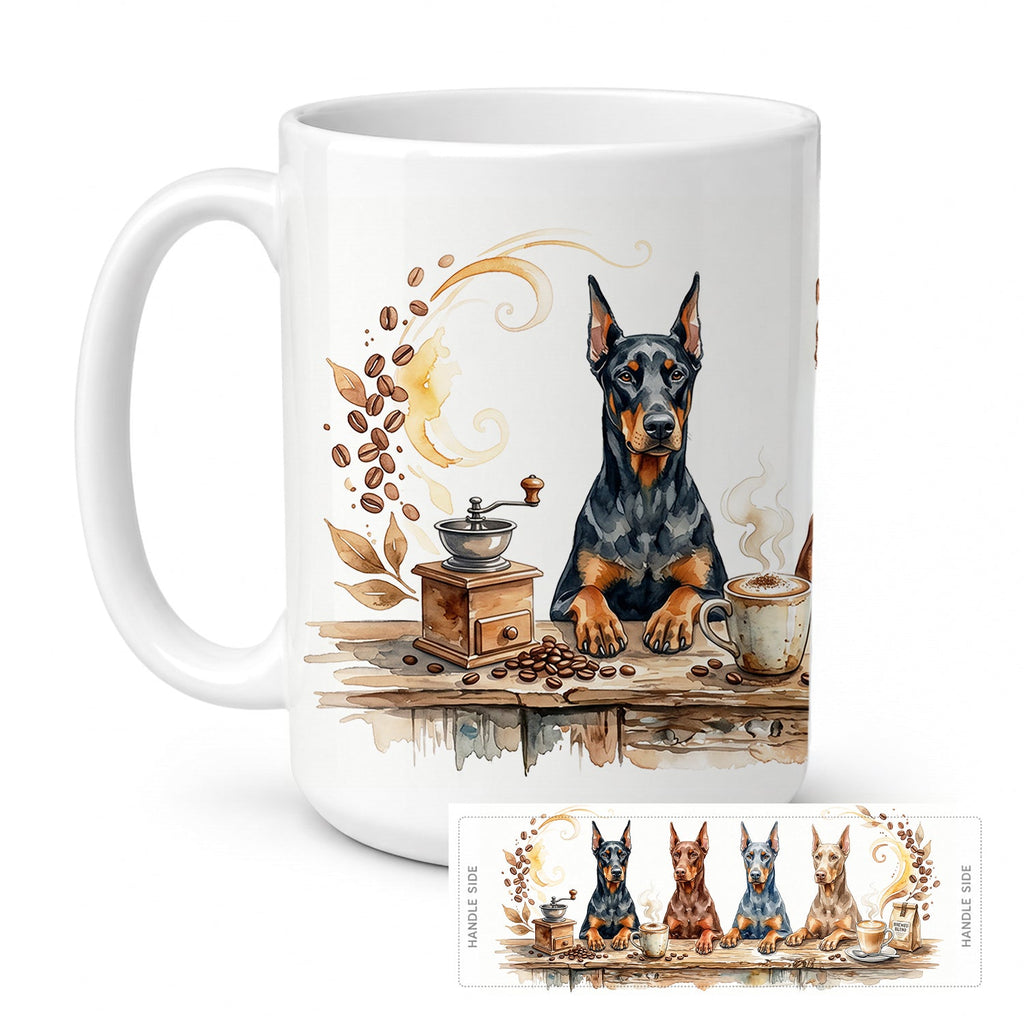 Doberman Pinschers Morning Coffee Ceramic Coffee Mug 15 oz Decorative Large C Handle Mug Cup for Tea, Cocoa Hot Chocolate
