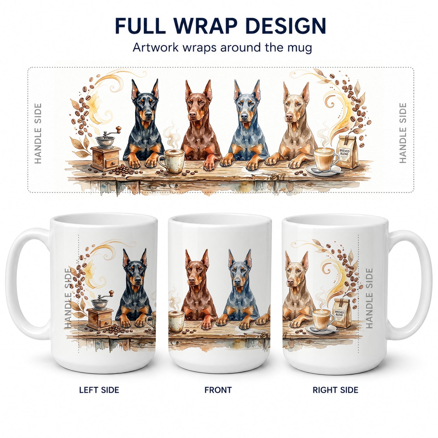 Doberman Pinschers Morning Coffee Ceramic Coffee Mug 15 oz Decorative Large C Handle Mug Cup for Tea, Cocoa Hot Chocolate