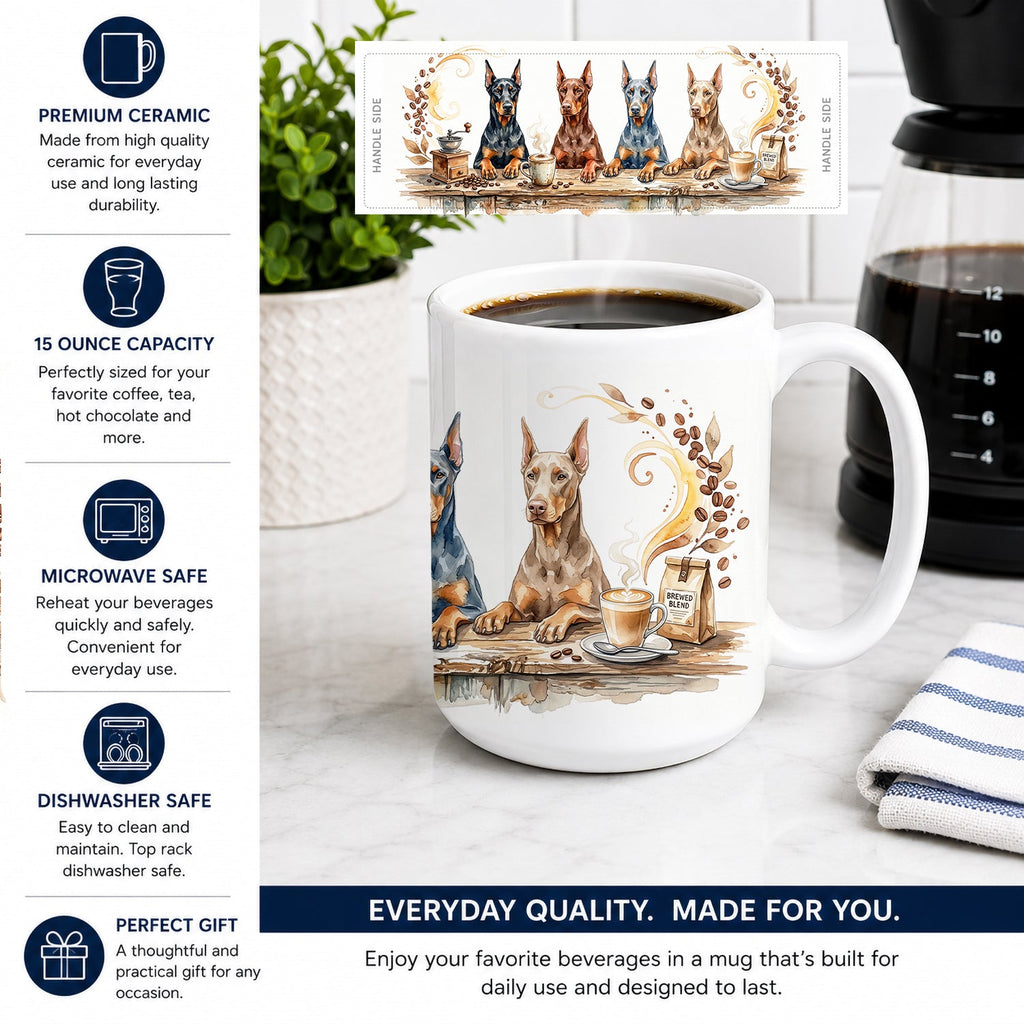 Doberman Pinschers Morning Coffee Ceramic Coffee Mug 15 oz Decorative Large C Handle Mug Cup for Tea, Cocoa Hot Chocolate