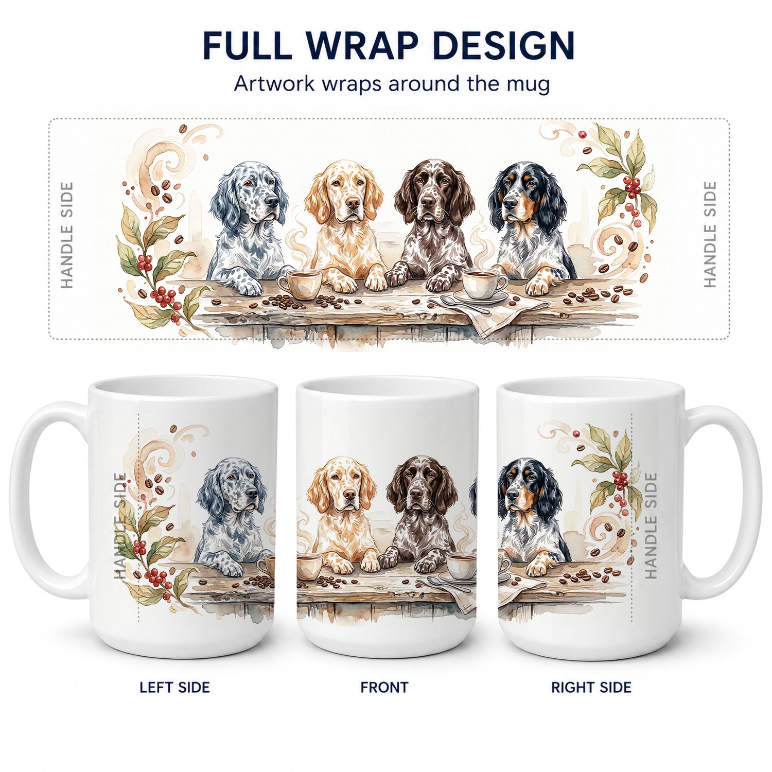 English Setters Morning Coffee Ceramic Coffee Mug 15 oz Decorative Large C Handle Mug Cup for Tea, Cocoa Hot Chocolate