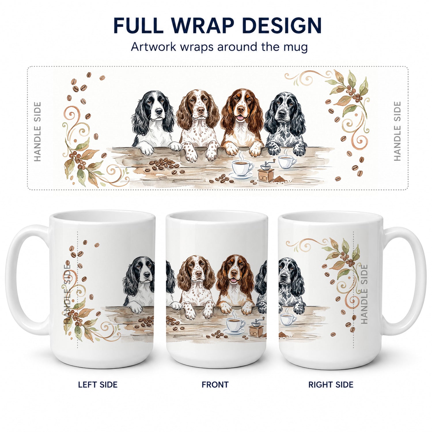 English Springer Spaniels Morning Coffee Ceramic Coffee Mug 15 oz Decorative Large C Handle Mug Cup for Tea, Cocoa Hot Chocolate
