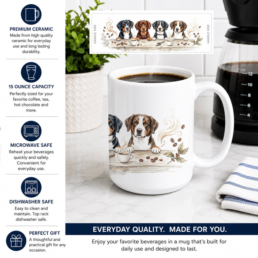 Entlebucher Mountain Dogs Morning Coffee Ceramic Coffee Mug 15 oz Decorative Large C Handle Mug Cup for Tea, Cocoa Hot Chocolate