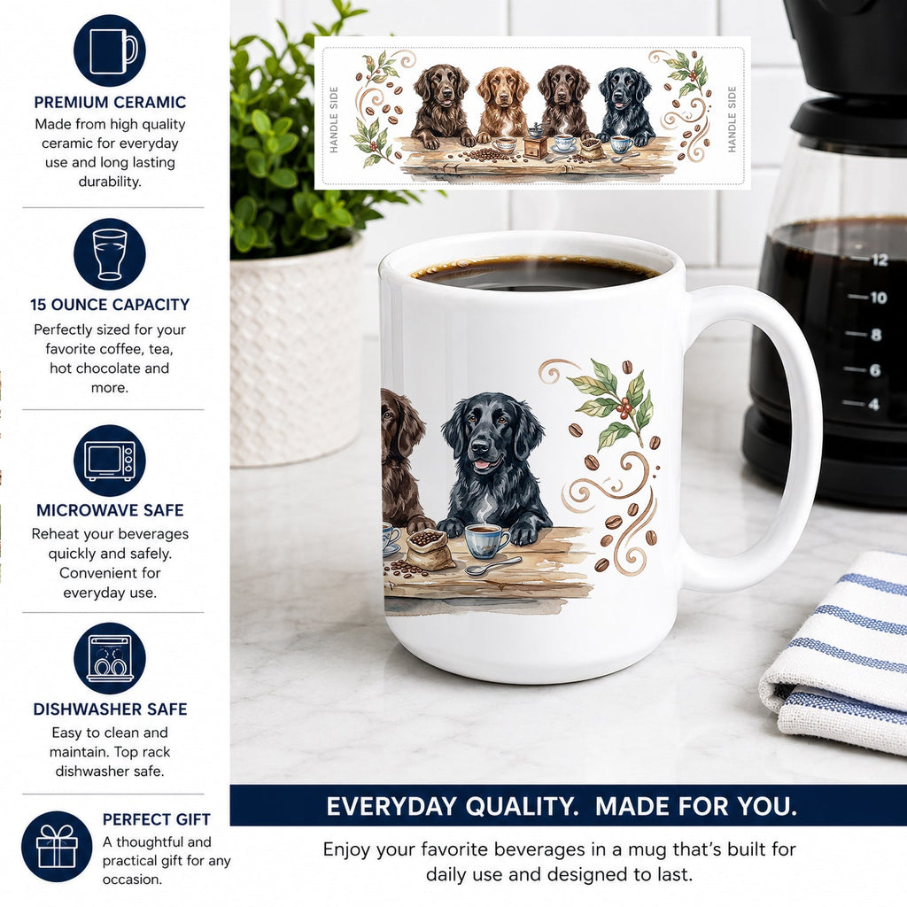 Flat Coated Retrievers Morning Coffee Ceramic Coffee Mug 15 oz Decorative Large C Handle Mug Cup for Tea, Cocoa Hot Chocolate