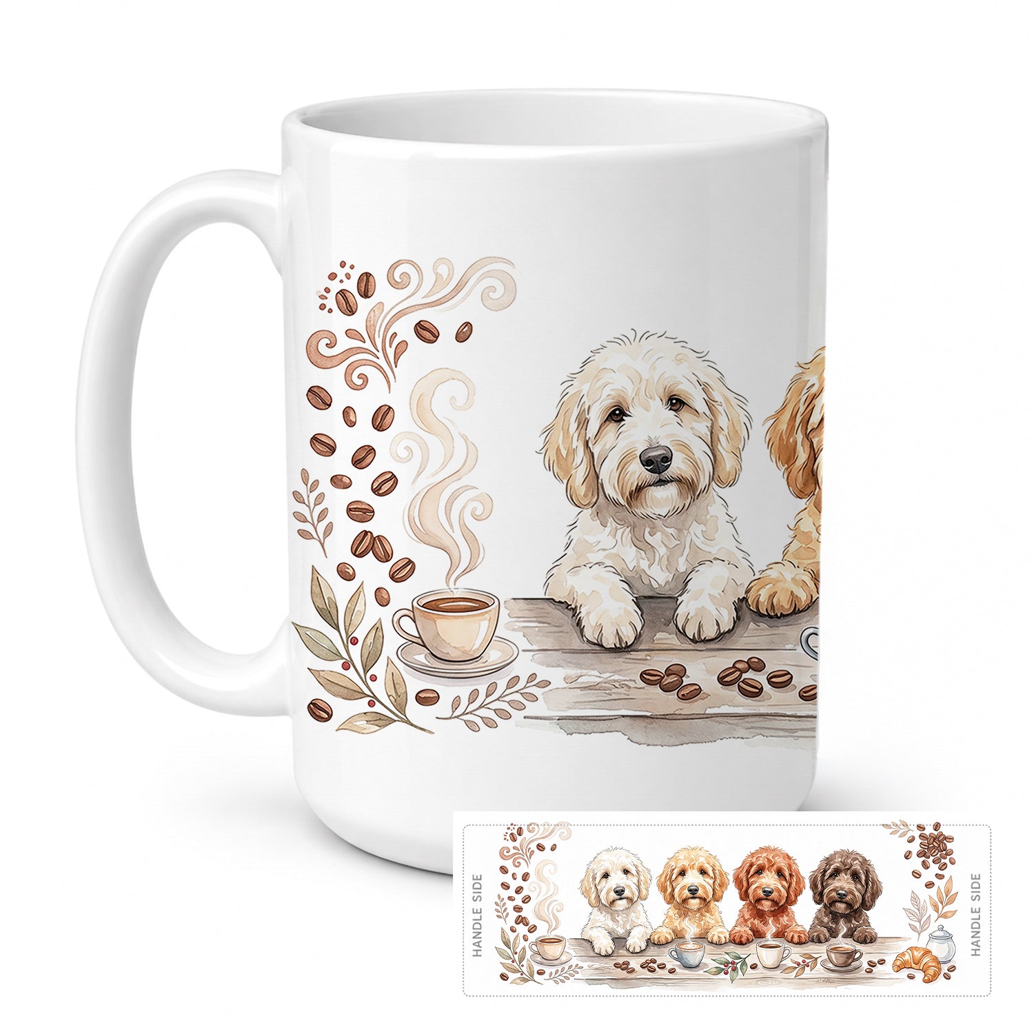 Goldendoodles Morning Coffee Ceramic Coffee Mug 15 oz Decorative Large C Handle Mug Cup for Tea, Cocoa Hot Chocolate