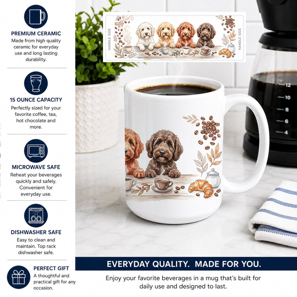 Goldendoodles Morning Coffee Ceramic Coffee Mug 15 oz Decorative Large C Handle Mug Cup for Tea, Cocoa Hot Chocolate