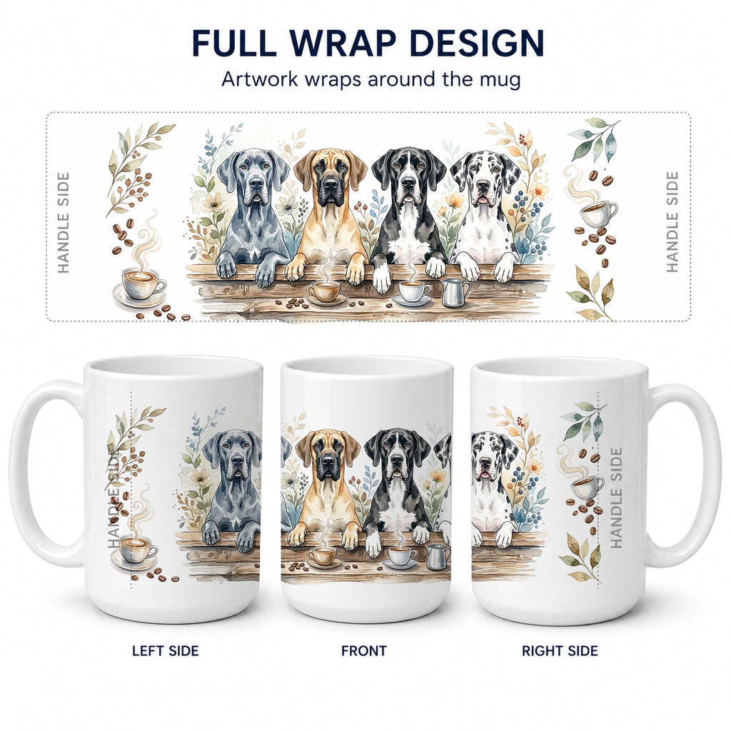 Great Danes Morning Coffee Ceramic Coffee Mug 15 oz Decorative Large C Handle Mug Cup for Tea, Cocoa Hot Chocolate