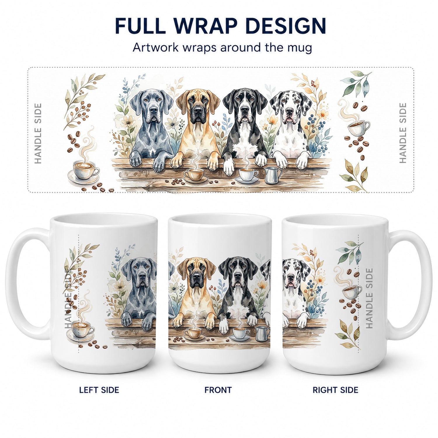 Great Danes Morning Coffee Ceramic Coffee Mug 15 oz Decorative Large C Handle Mug Cup for Tea, Cocoa Hot Chocolate