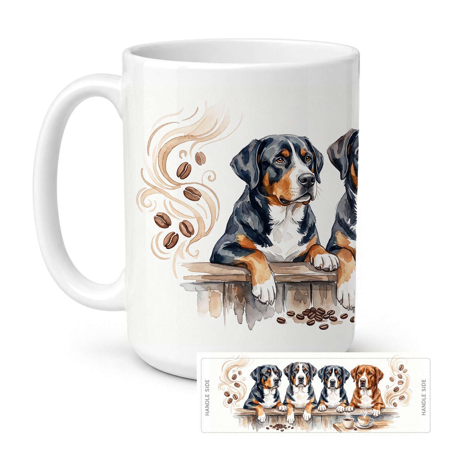 Greater Swiss Mountain Dogs Morning Coffee Ceramic Coffee Mug 15 oz Decorative Large C Handle Mug Cup for Tea, Cocoa Hot Chocolate