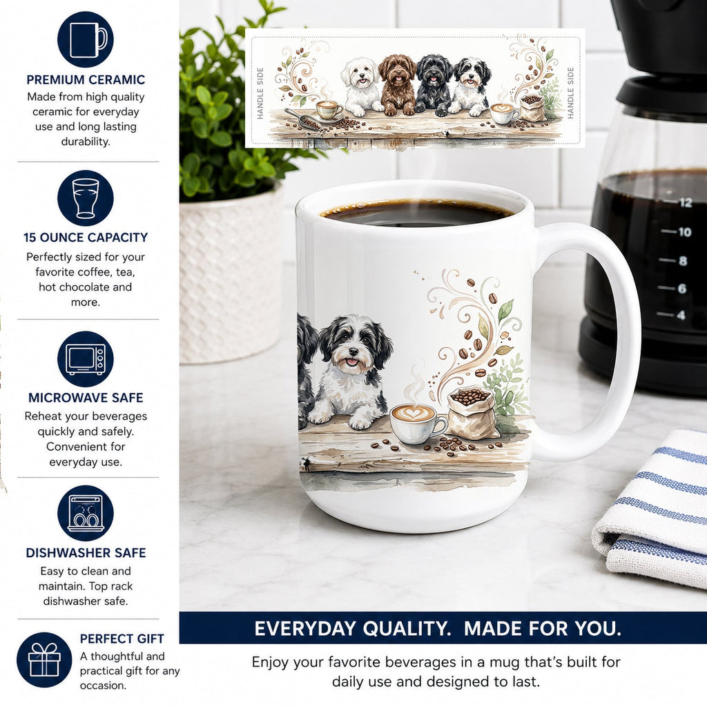 Havanese Morning Coffee Ceramic Coffee Mug 15 oz Decorative Large C Handle Mug Cup for Tea, Cocoa Hot Chocolate