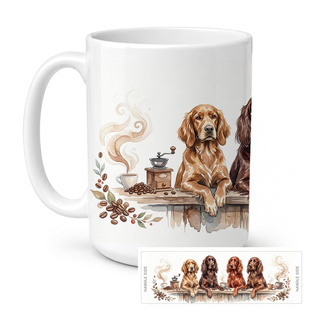 Irish Setters Morning Coffee Ceramic Coffee Mug 15 oz Decorative Large C Handle Mug Cup for Tea, Cocoa Hot Chocolate