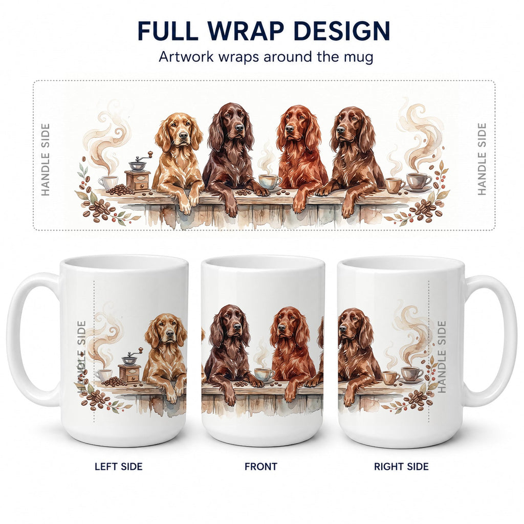 Irish Setters Morning Coffee Ceramic Coffee Mug 15 oz Decorative Large C Handle Mug Cup for Tea, Cocoa Hot Chocolate