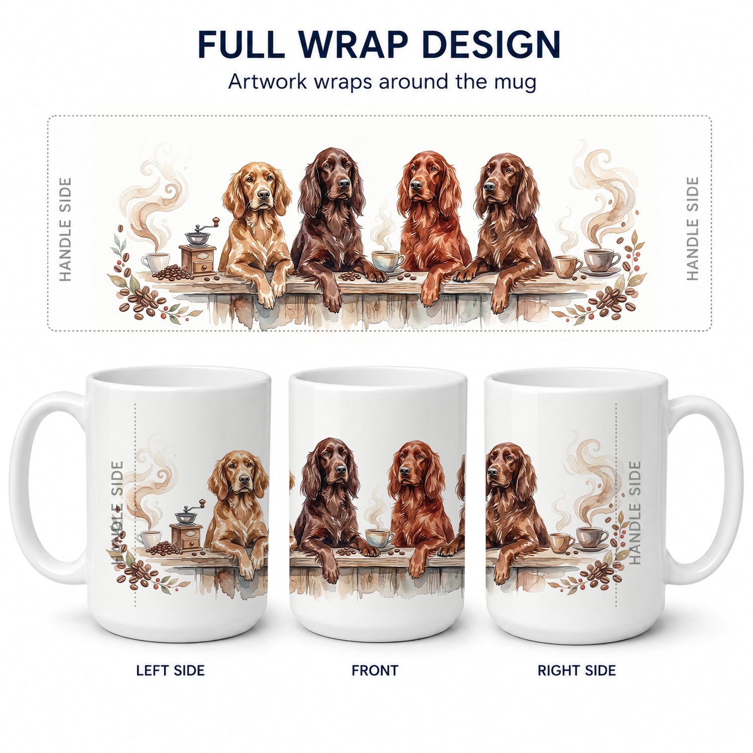 Irish Setters Morning Coffee Ceramic Coffee Mug 15 oz Decorative Large C Handle Mug Cup for Tea, Cocoa Hot Chocolate