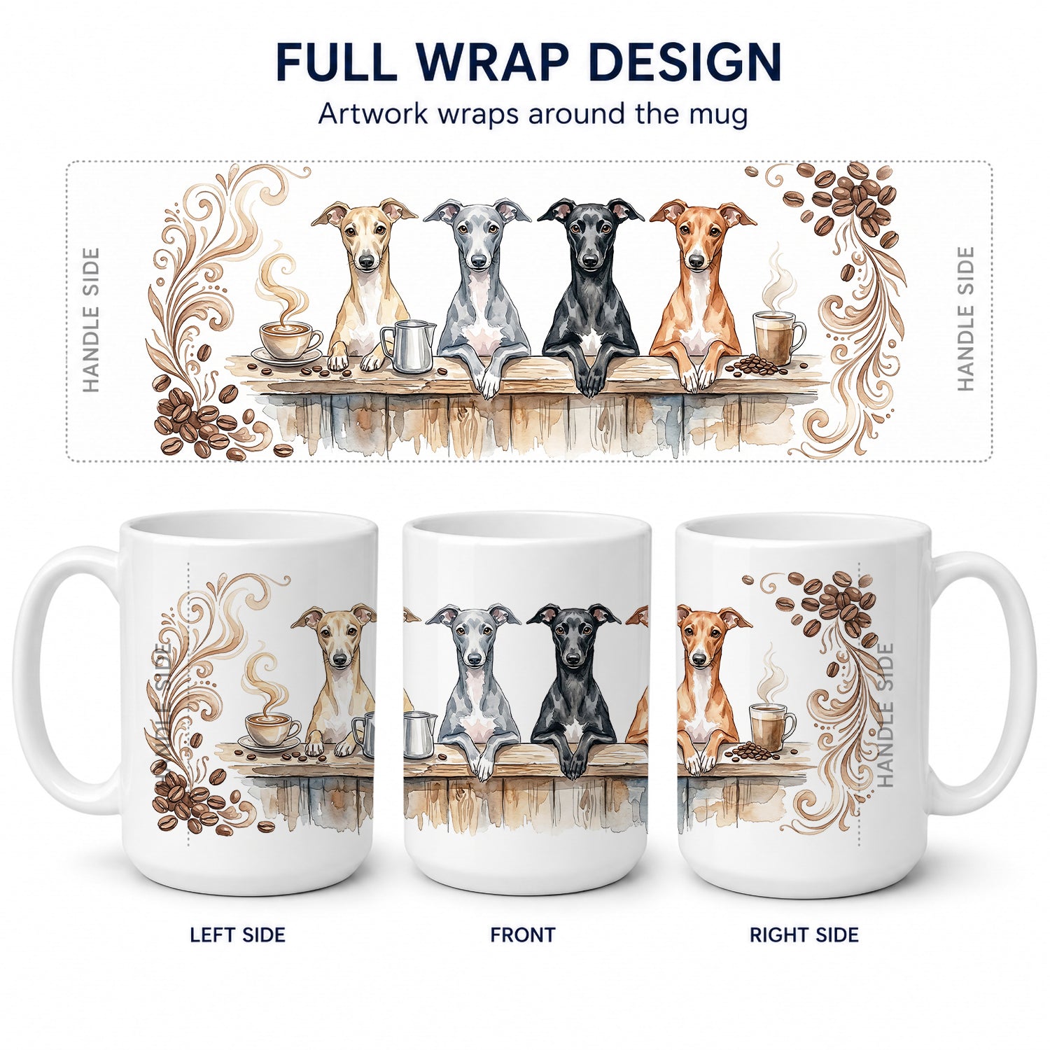 Italian Greyhounds Morning Coffee Ceramic Coffee Mug 15 oz Decorative Large C Handle Mug Cup for Tea, Cocoa Hot Chocolate