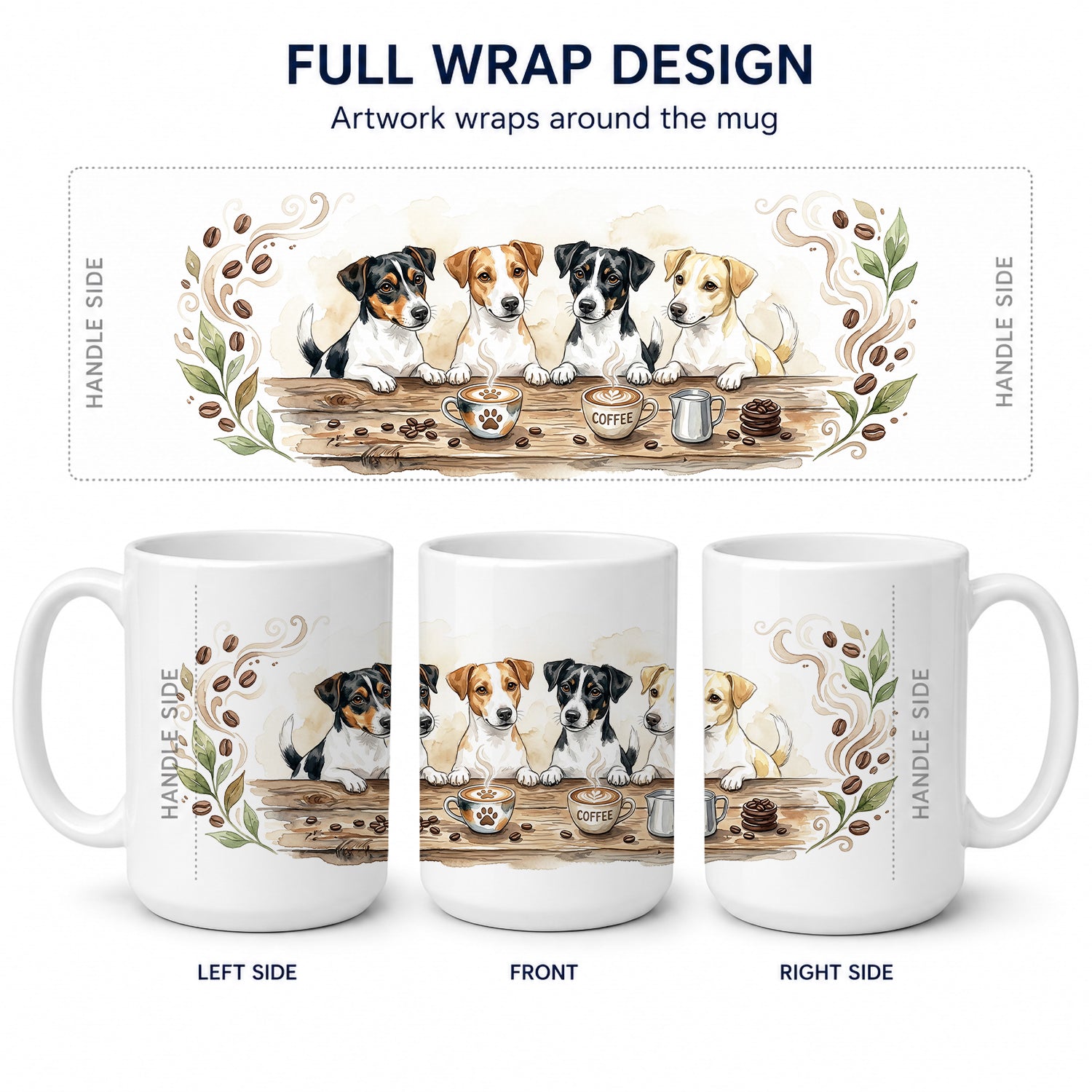 Jack Russell Terriers Morning Coffee Ceramic Coffee Mug 15 oz Decorative Large C Handle Mug Cup for Tea, Cocoa Hot Chocolate