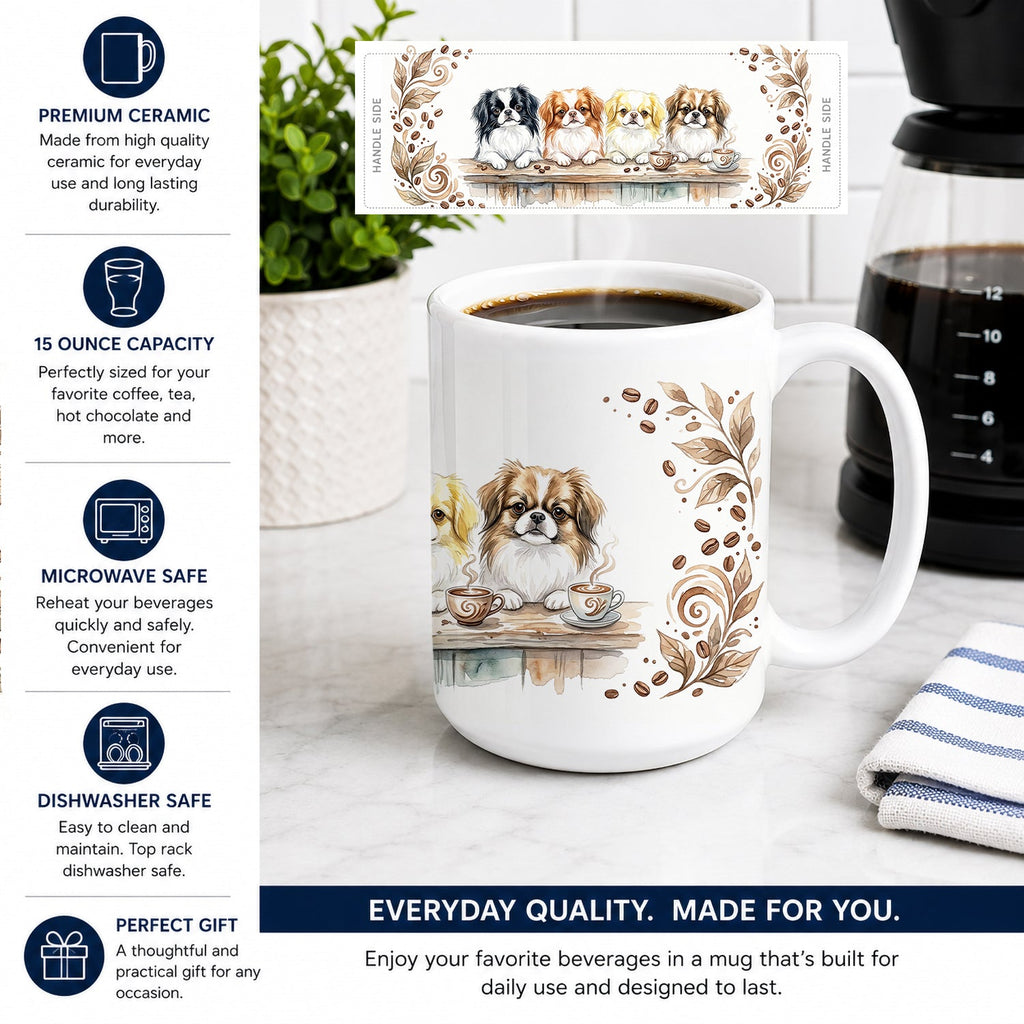 Japanese Chins Morning Coffee Ceramic Coffee Mug 15 oz Decorative Large C Handle Mug Cup for Tea, Cocoa Hot Chocolate