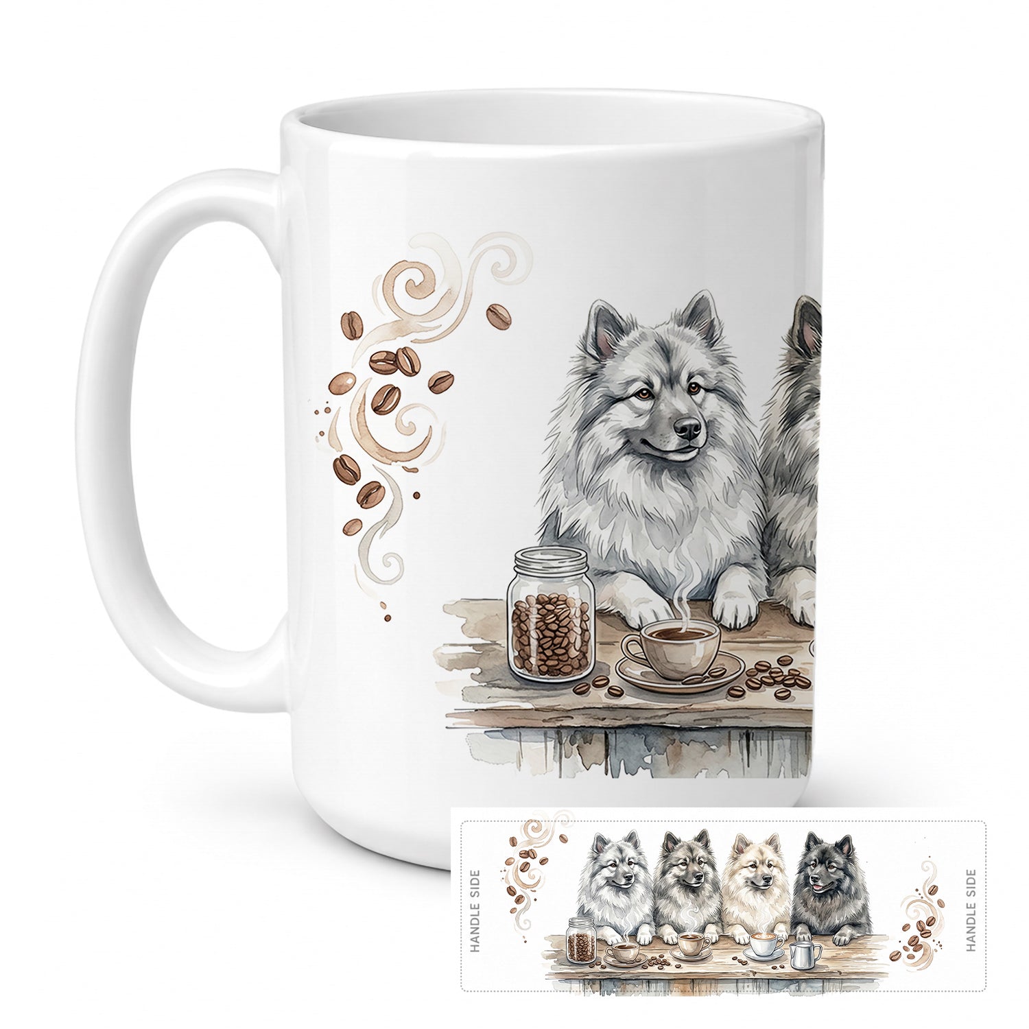 Keeshonds Morning Coffee Ceramic Coffee Mug 15 oz Decorative Large C Handle Mug Cup for Tea, Cocoa Hot Chocolate
