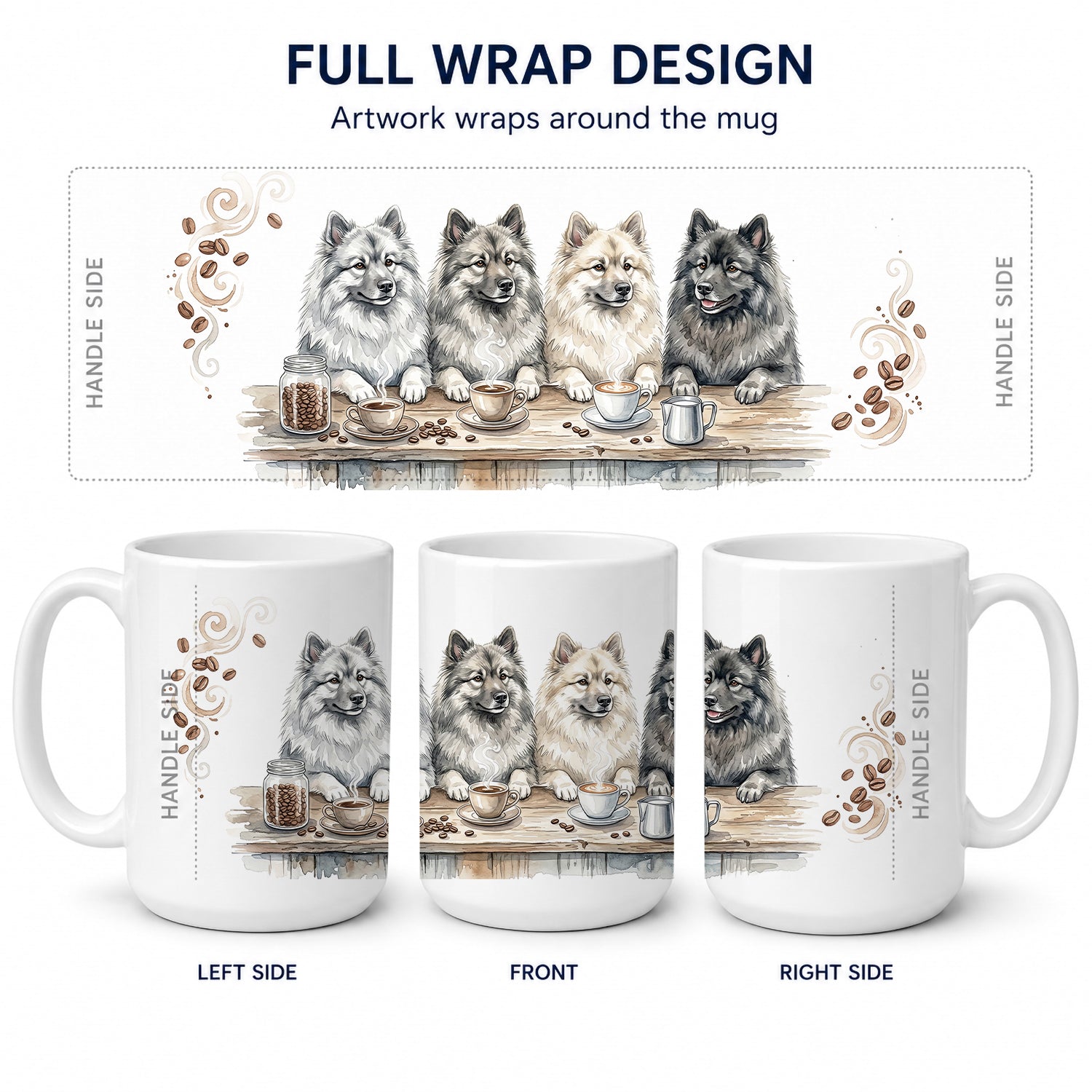 Keeshonds Morning Coffee Ceramic Coffee Mug 15 oz Decorative Large C Handle Mug Cup for Tea, Cocoa Hot Chocolate