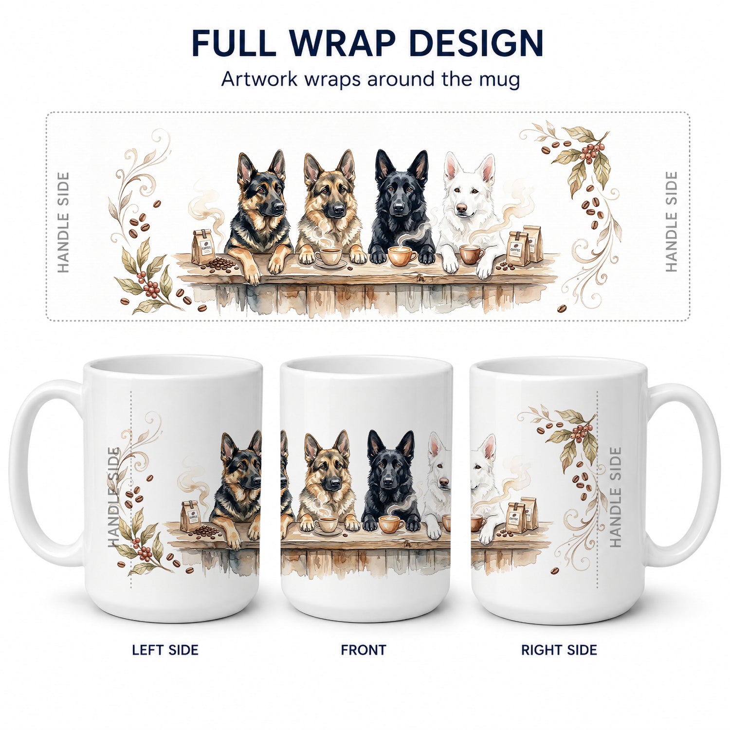 German Shepherds Morning Coffee Ceramic Coffee Mug 15 oz Decorative Large C Handle Mug Cup for Tea, Cocoa Hot Chocolate