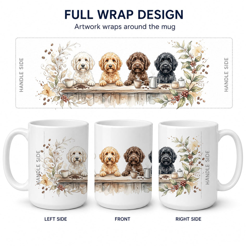 Labradoodles Morning Coffee Ceramic Coffee Mug 15 oz Decorative Large C Handle Mug Cup for Tea, Cocoa Hot Chocolate