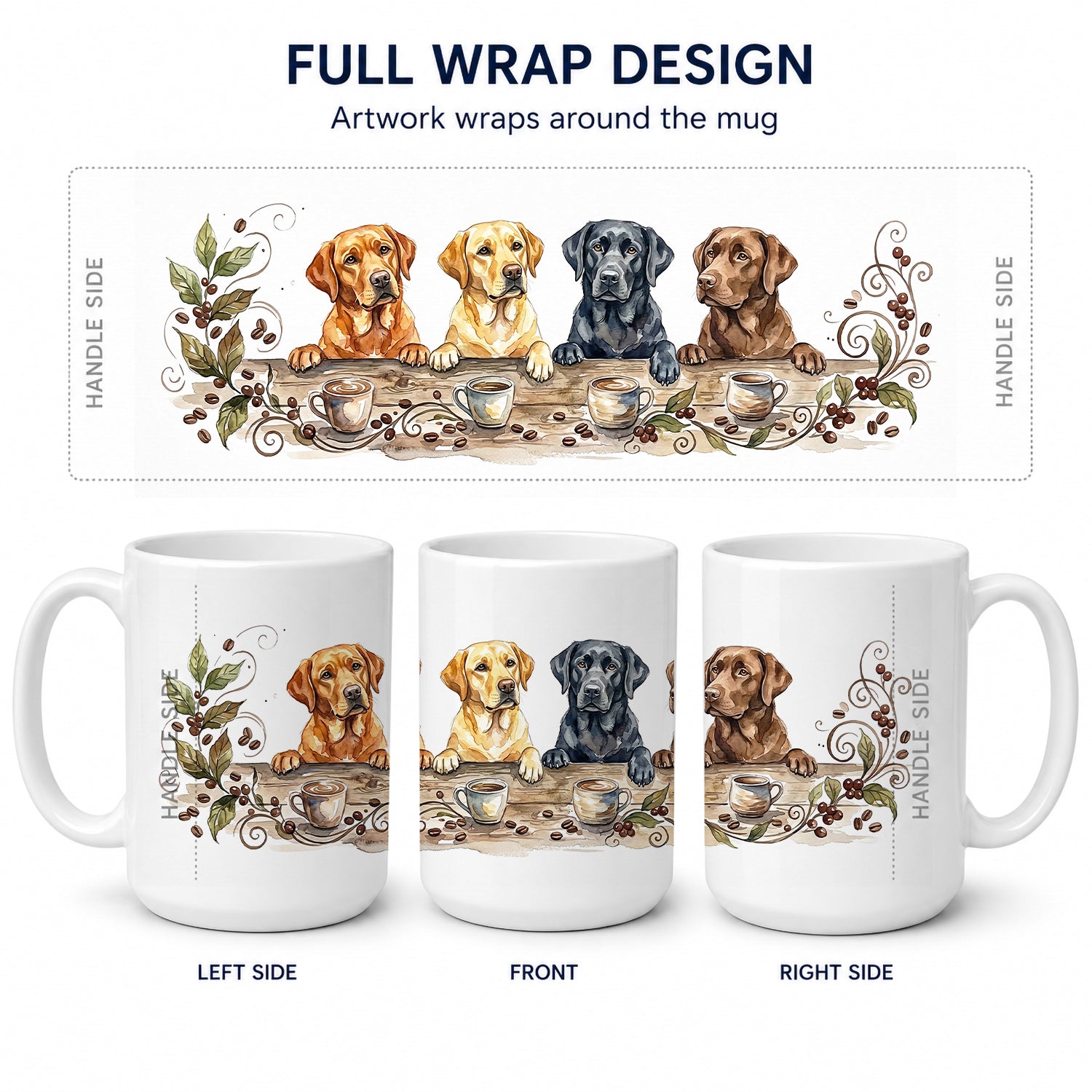 Labrador Retrievers Morning Coffee Ceramic Coffee Mug 15 oz Decorative Large C Handle Mug Cup for Tea, Cocoa Hot Chocolate