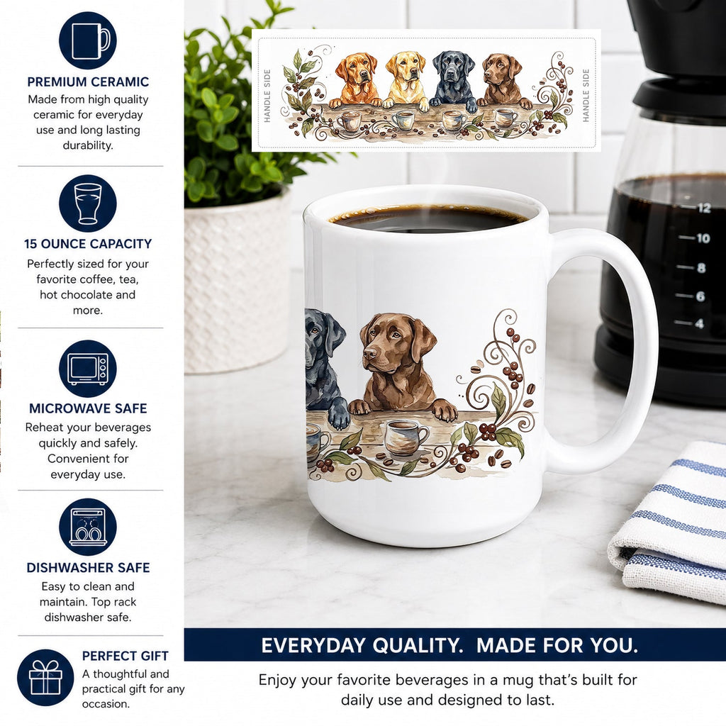 Labrador Retrievers Morning Coffee Ceramic Coffee Mug 15 oz Decorative Large C Handle Mug Cup for Tea, Cocoa Hot Chocolate
