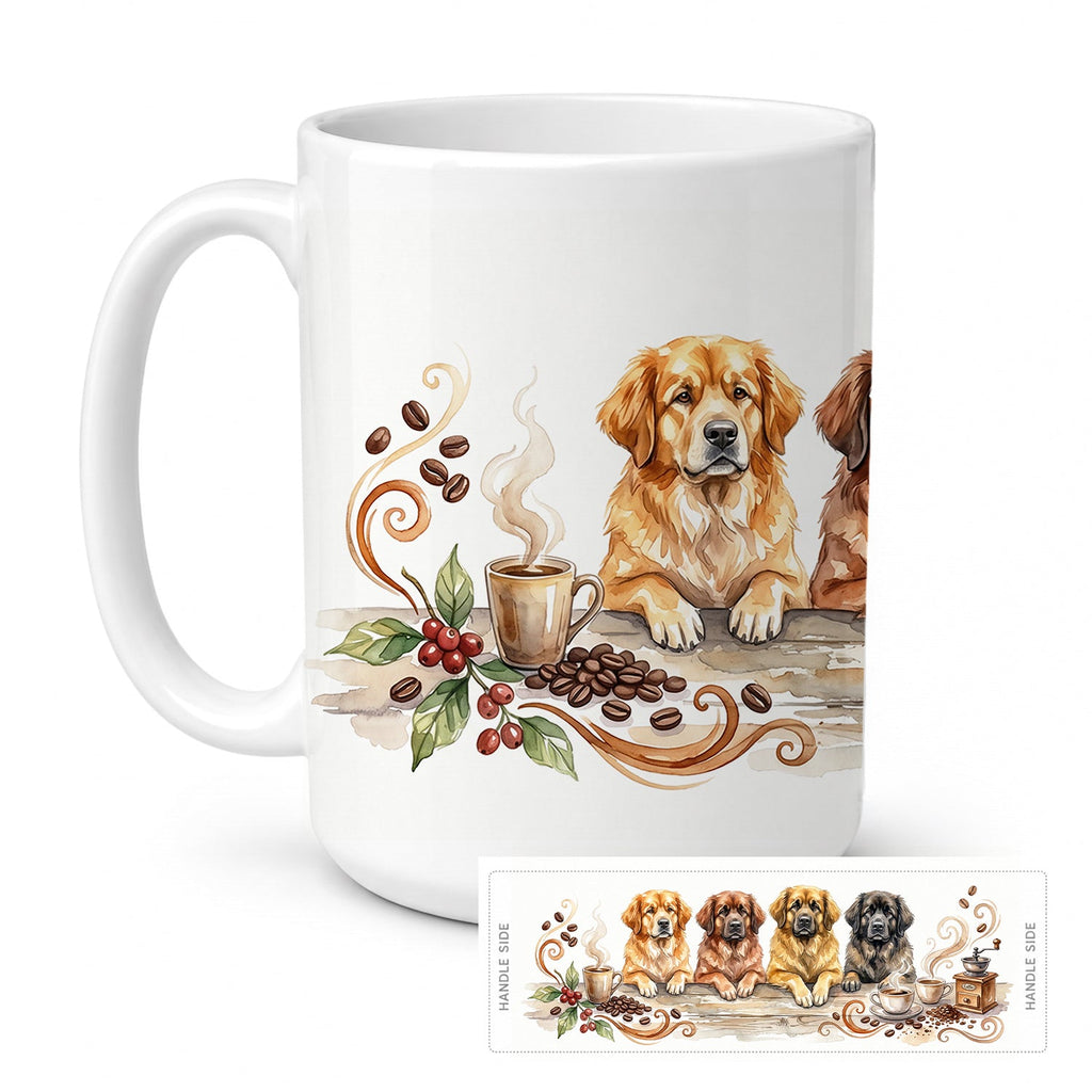 Leonbergers Morning Coffee Ceramic Coffee Mug 15 oz Decorative Large C Handle Mug Cup for Tea, Cocoa Hot Chocolate