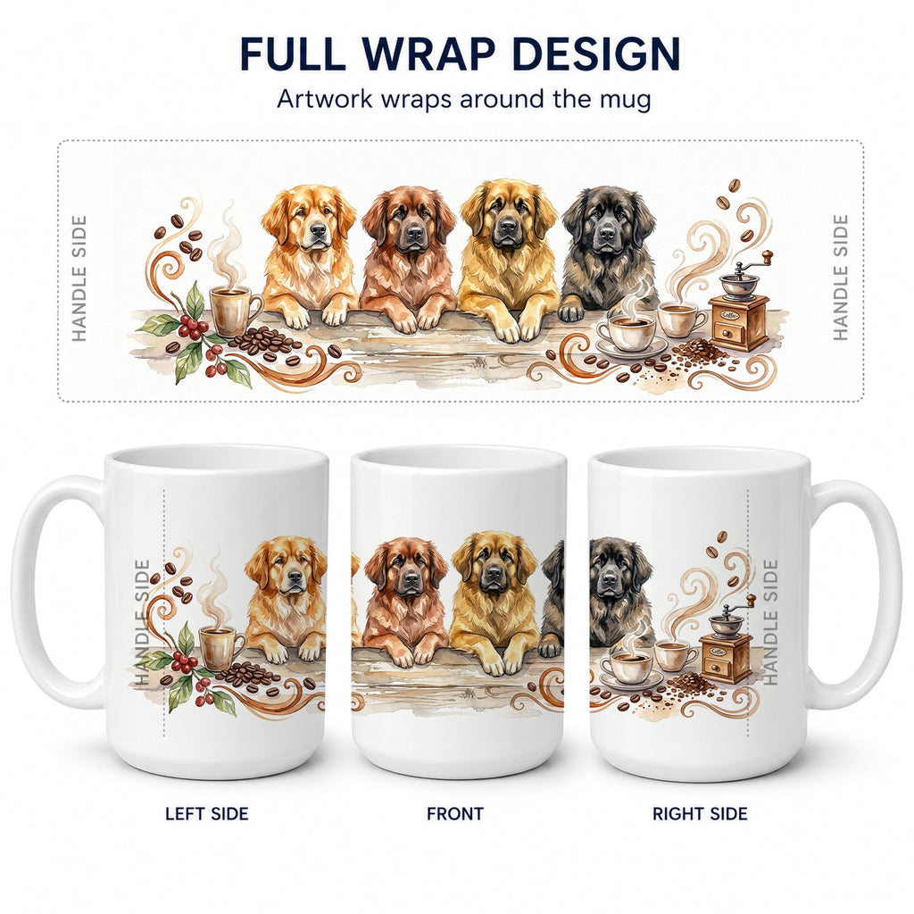 Leonbergers Morning Coffee Ceramic Coffee Mug 15 oz Decorative Large C Handle Mug Cup for Tea, Cocoa Hot Chocolate