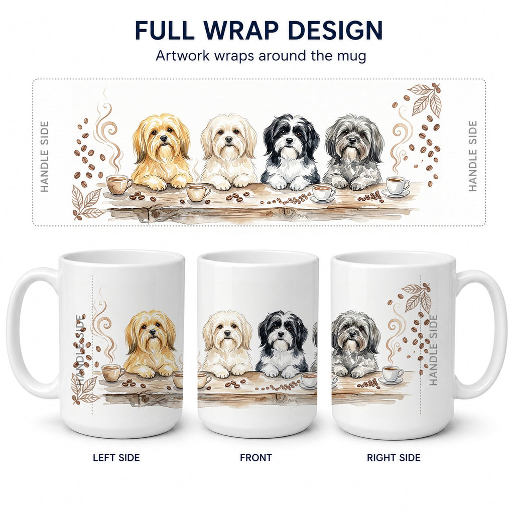 Lhasa Apsos Morning Coffee Ceramic Coffee Mug 15 oz Decorative Large C Handle Mug Cup for Tea, Cocoa Hot Chocolate