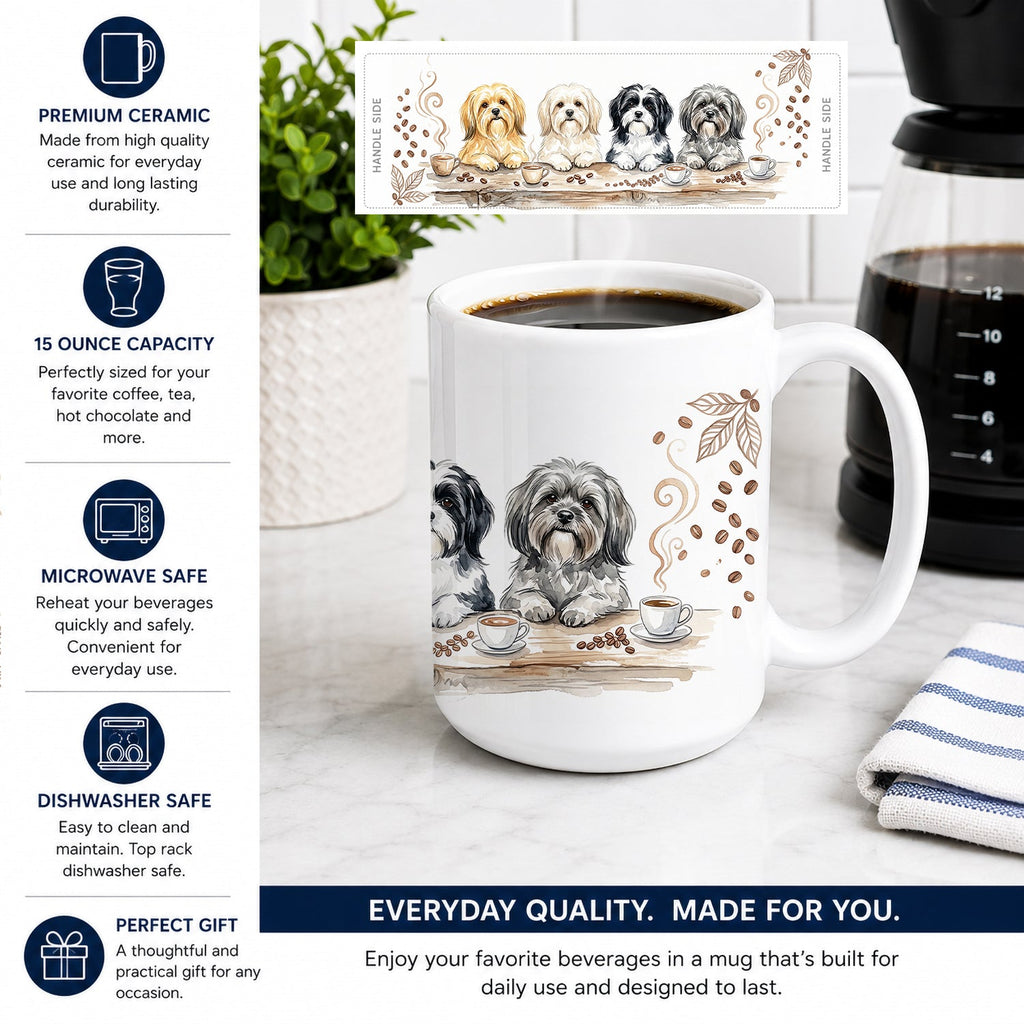 Lhasa Apsos Morning Coffee Ceramic Coffee Mug 15 oz Decorative Large C Handle Mug Cup for Tea, Cocoa Hot Chocolate