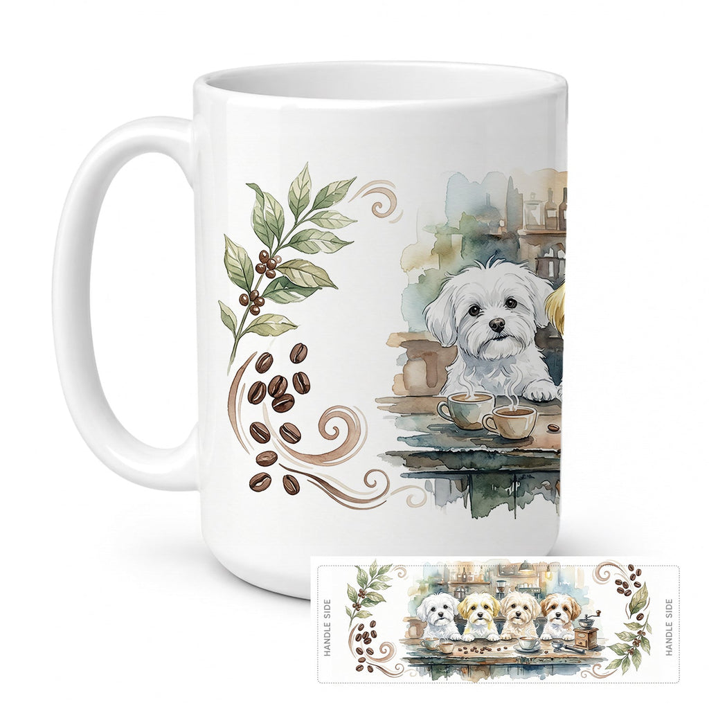 Maltese Morning Coffee Ceramic Coffee Mug 15 oz Decorative Large C Handle Mug Cup for Tea, Cocoa Hot Chocolate