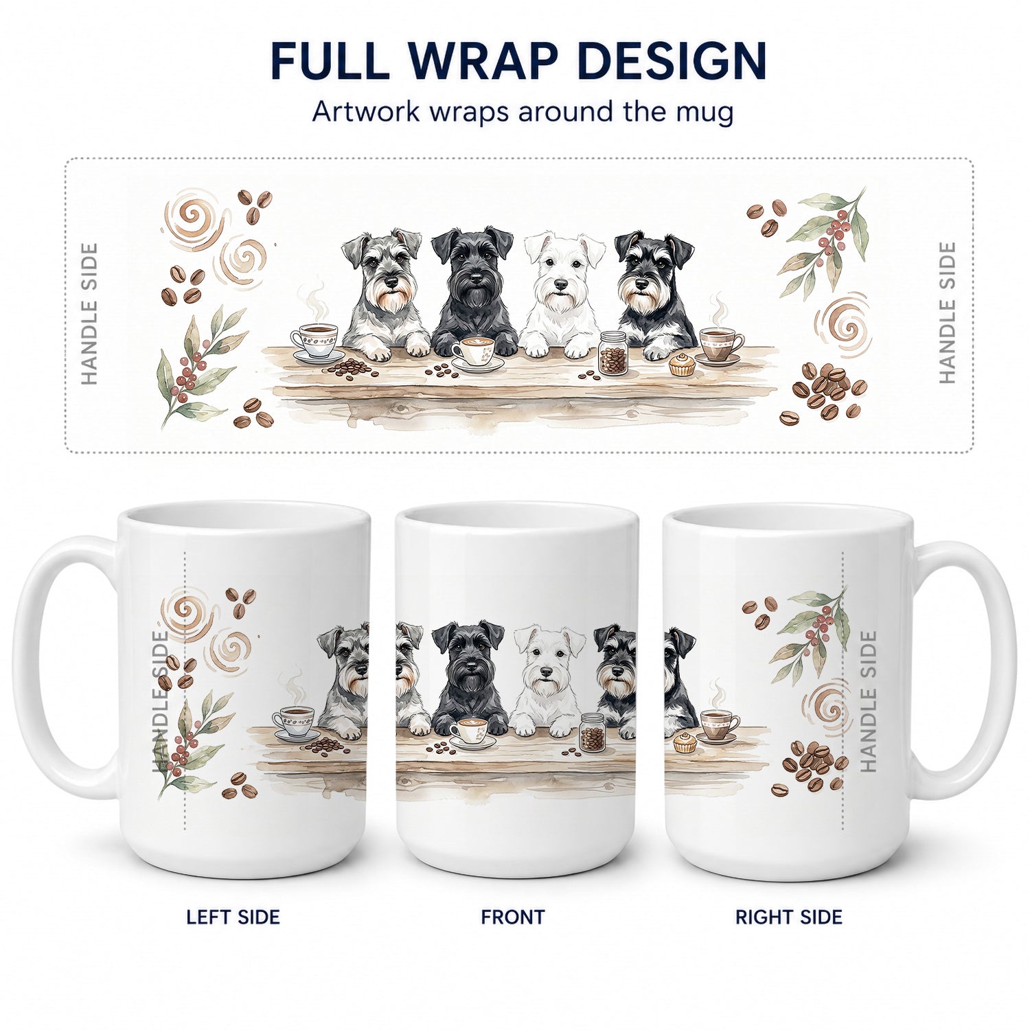 Miniature Schnauzers Morning Coffee Ceramic Coffee Mug 15 oz Decorative Large C Handle Mug Cup for Tea, Cocoa Hot Chocolate