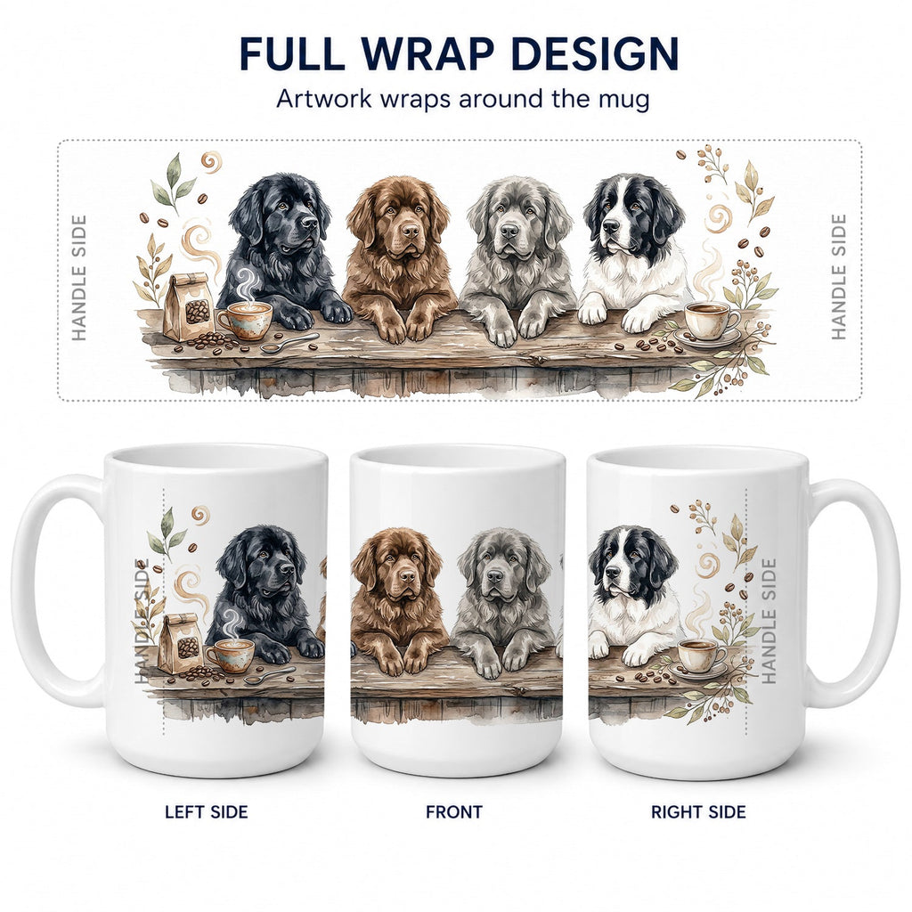 Newfoundlands Morning Coffee Ceramic Coffee Mug 15 oz Decorative Large C Handle Mug Cup for Tea, Cocoa Hot Chocolate