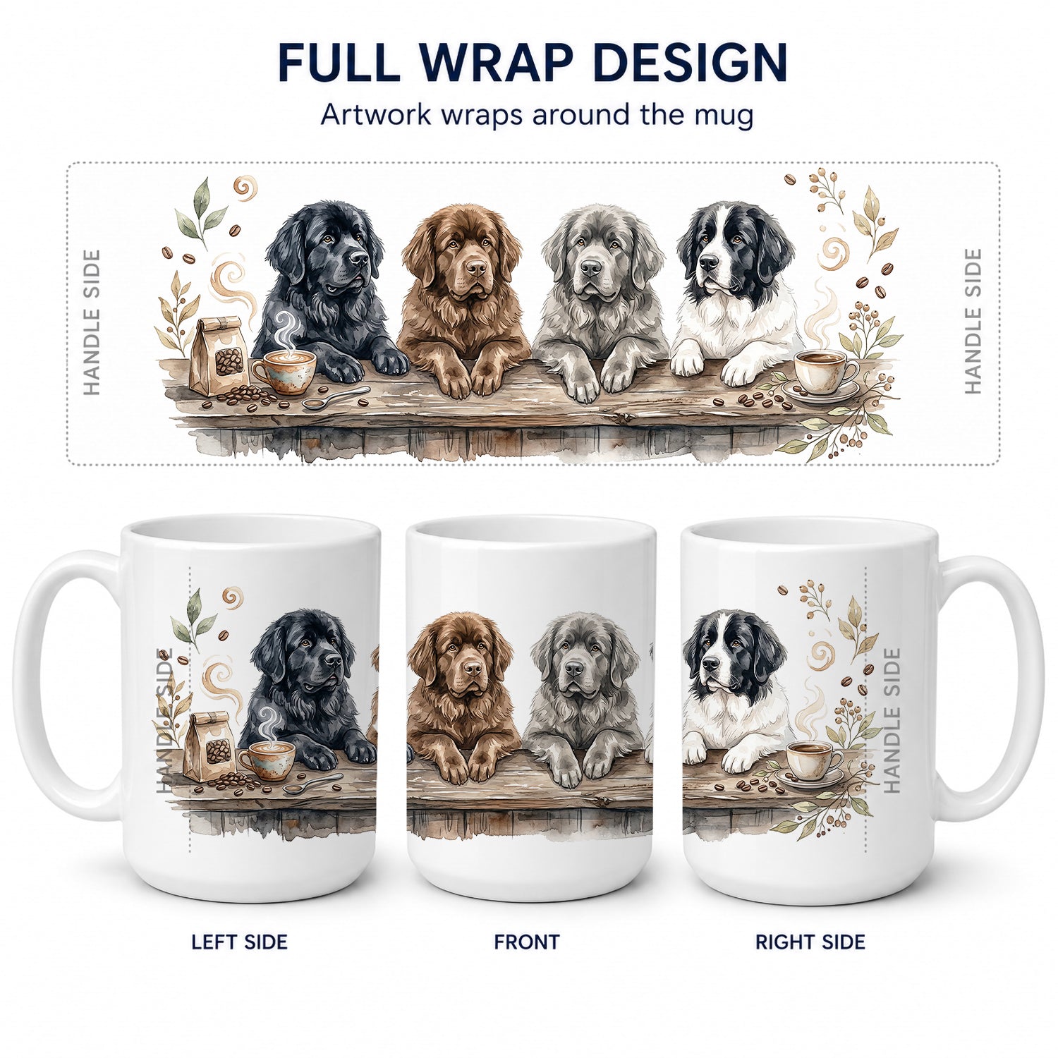 Newfoundlands Morning Coffee Ceramic Coffee Mug 15 oz Decorative Large C Handle Mug Cup for Tea, Cocoa Hot Chocolate