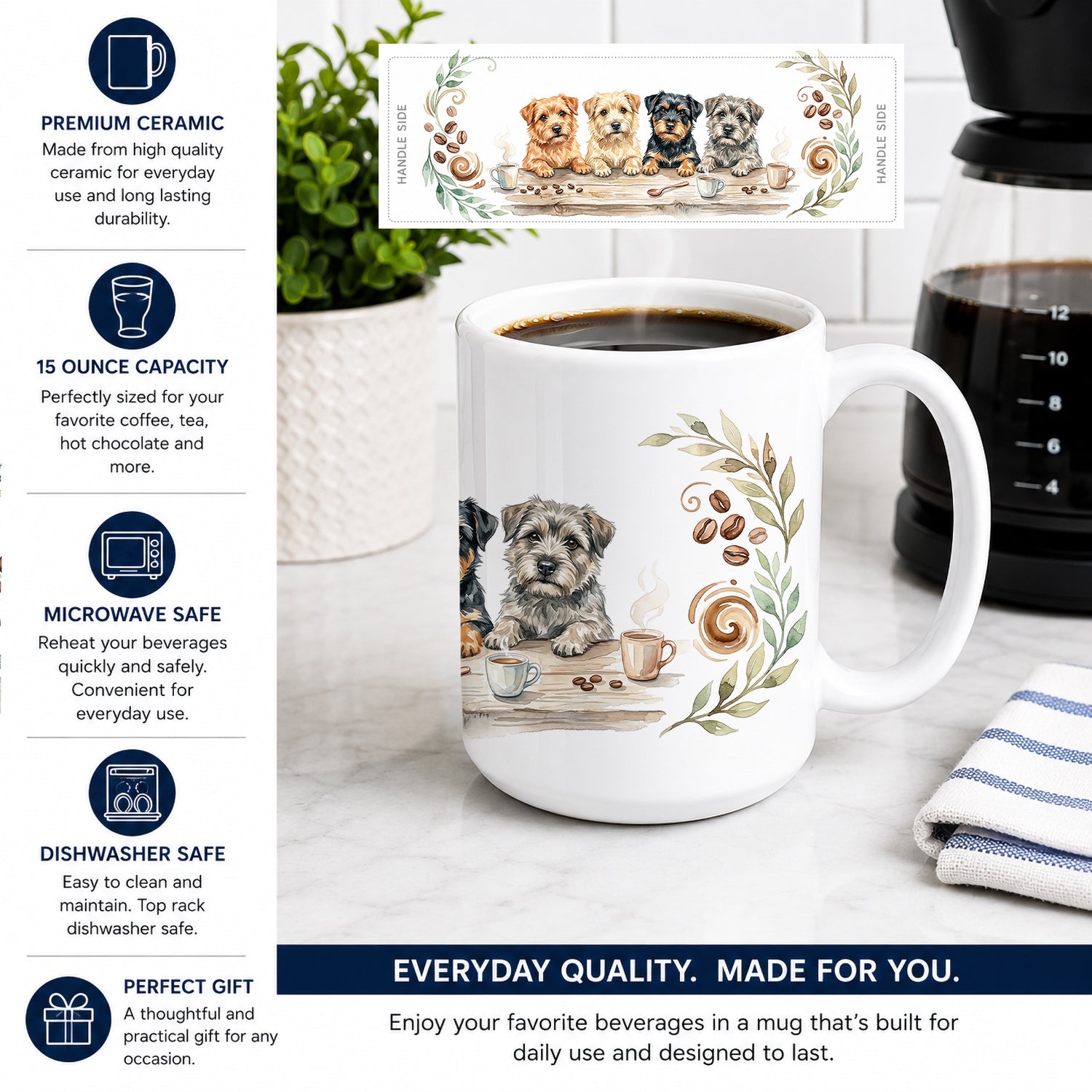Norfolk Terriers Morning Coffee Ceramic Coffee Mug 15 oz Decorative Large C Handle Mug Cup for Tea, Cocoa Hot Chocolate