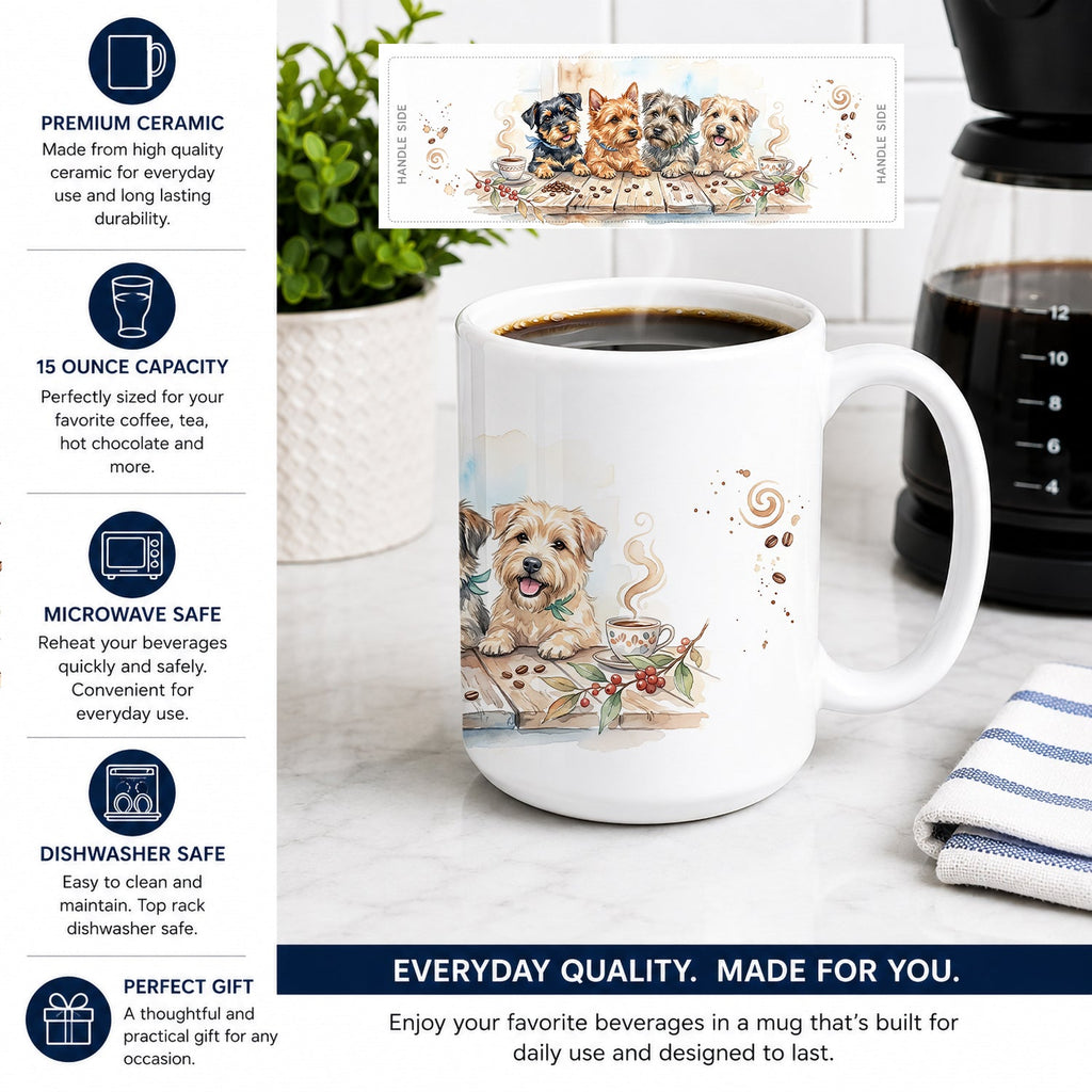 Norwich Terriers Morning Coffee Ceramic Coffee Mug 15 oz Decorative Large C Handle Mug Cup for Tea, Cocoa Hot Chocolate