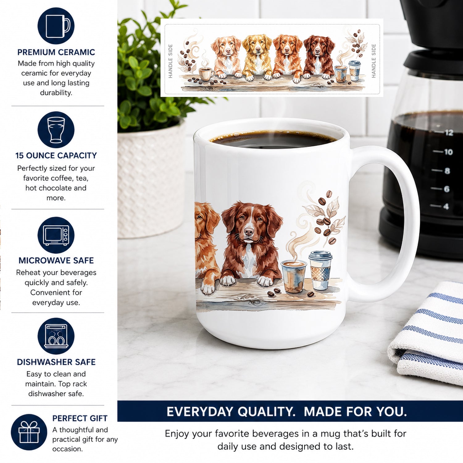 Nova Scotia Duck Tolling Retrievers Morning Coffee Ceramic Coffee Mug 15 oz Decorative Large C Handle Mug Cup for Tea, Cocoa Hot Chocolate