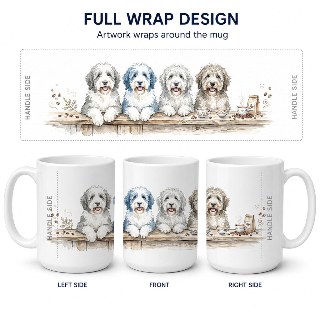 Old English Sheepdogs Morning Coffee Ceramic Coffee Mug 15 oz Decorative Large C Handle Mug Cup for Tea, Cocoa Hot Chocolate