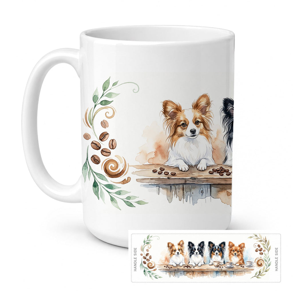 Papillons Morning Coffee Ceramic Coffee Mug 15 oz Decorative Large C Handle Mug Cup for Tea, Cocoa Hot Chocolate