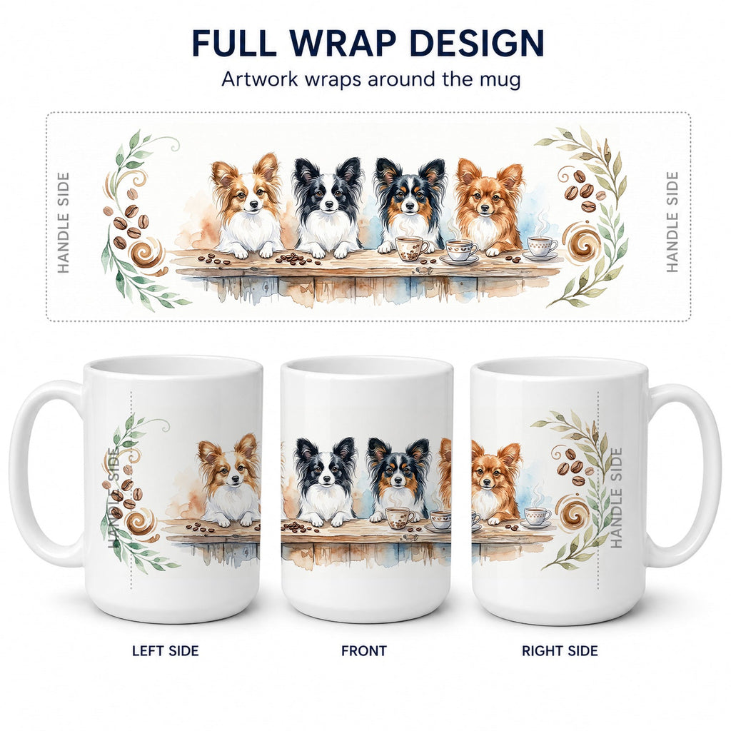 Papillons Morning Coffee Ceramic Coffee Mug 15 oz Decorative Large C Handle Mug Cup for Tea, Cocoa Hot Chocolate