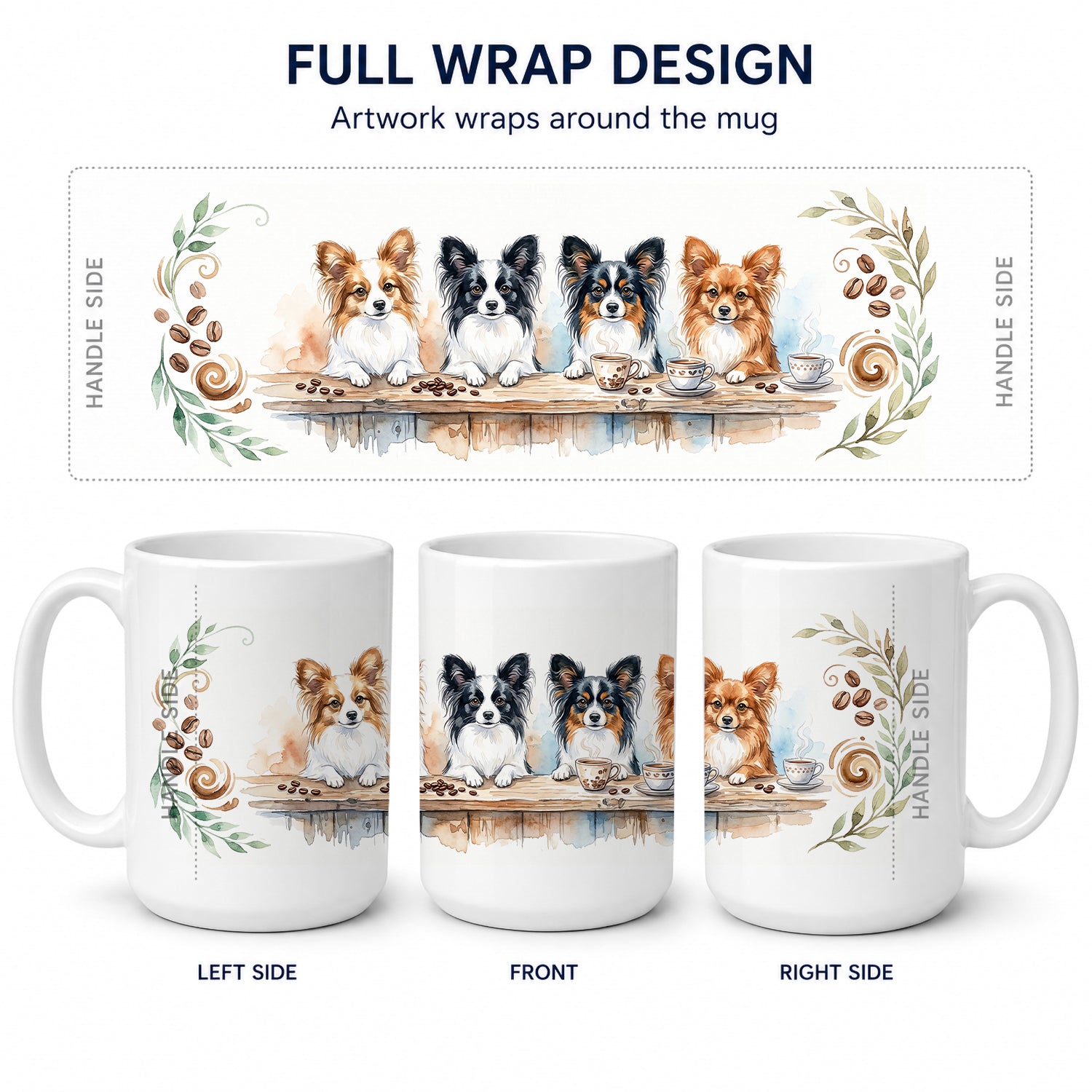 Papillons Morning Coffee Ceramic Coffee Mug 15 oz Decorative Large C Handle Mug Cup for Tea, Cocoa Hot Chocolate