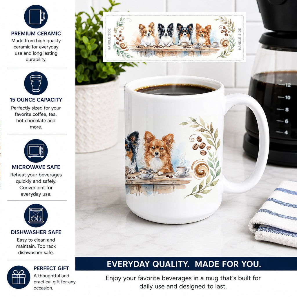 Papillons Morning Coffee Ceramic Coffee Mug 15 oz Decorative Large C Handle Mug Cup for Tea, Cocoa Hot Chocolate