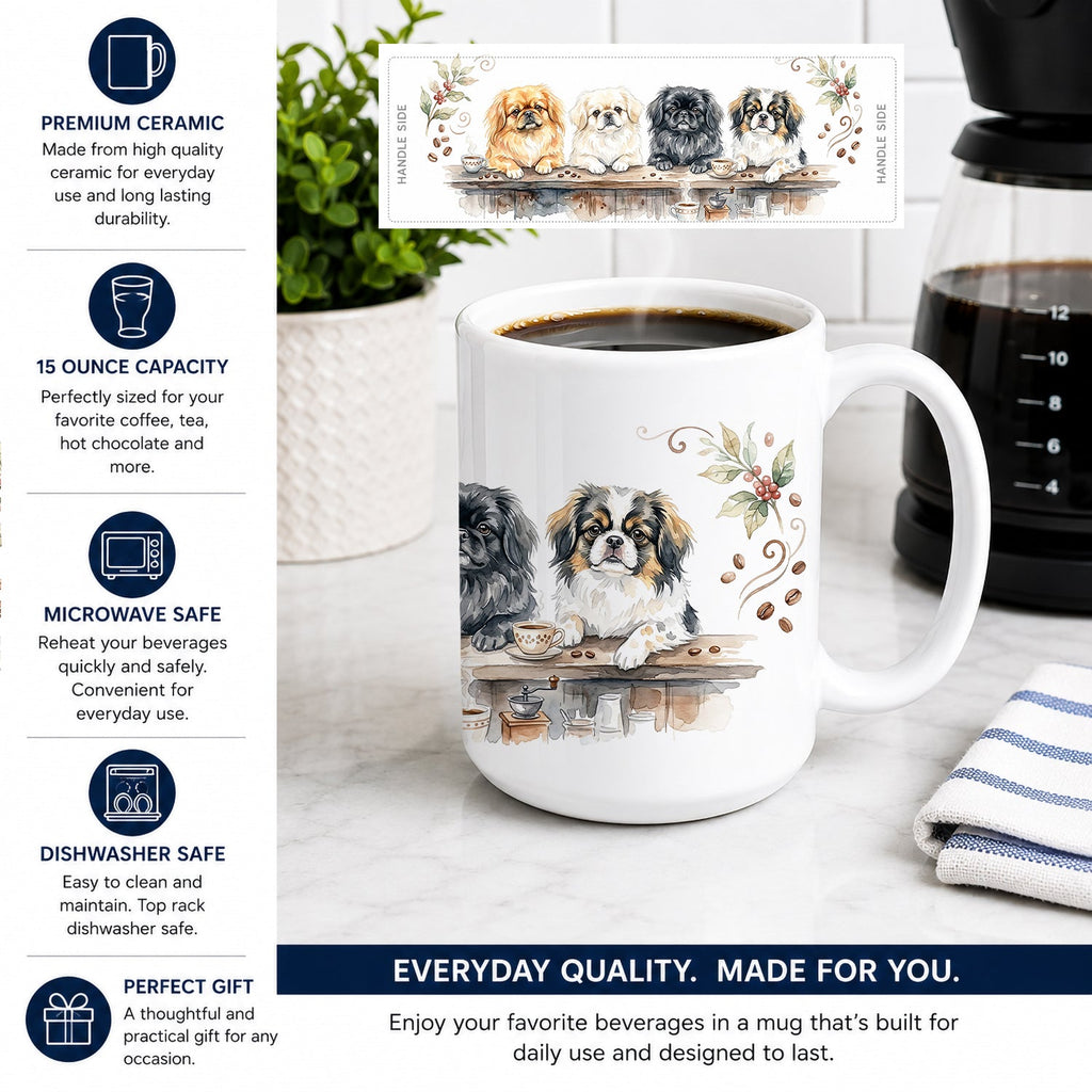 Pekingese Morning Coffee Ceramic Coffee Mug 15 oz Decorative Large C Handle Mug Cup for Tea, Cocoa Hot Chocolate